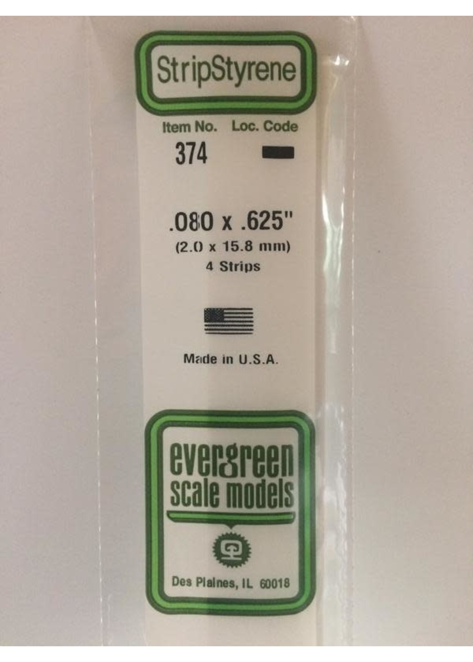 Evergreen Scale Models EVE374 Styrene .080x.625 Strip (4pc)