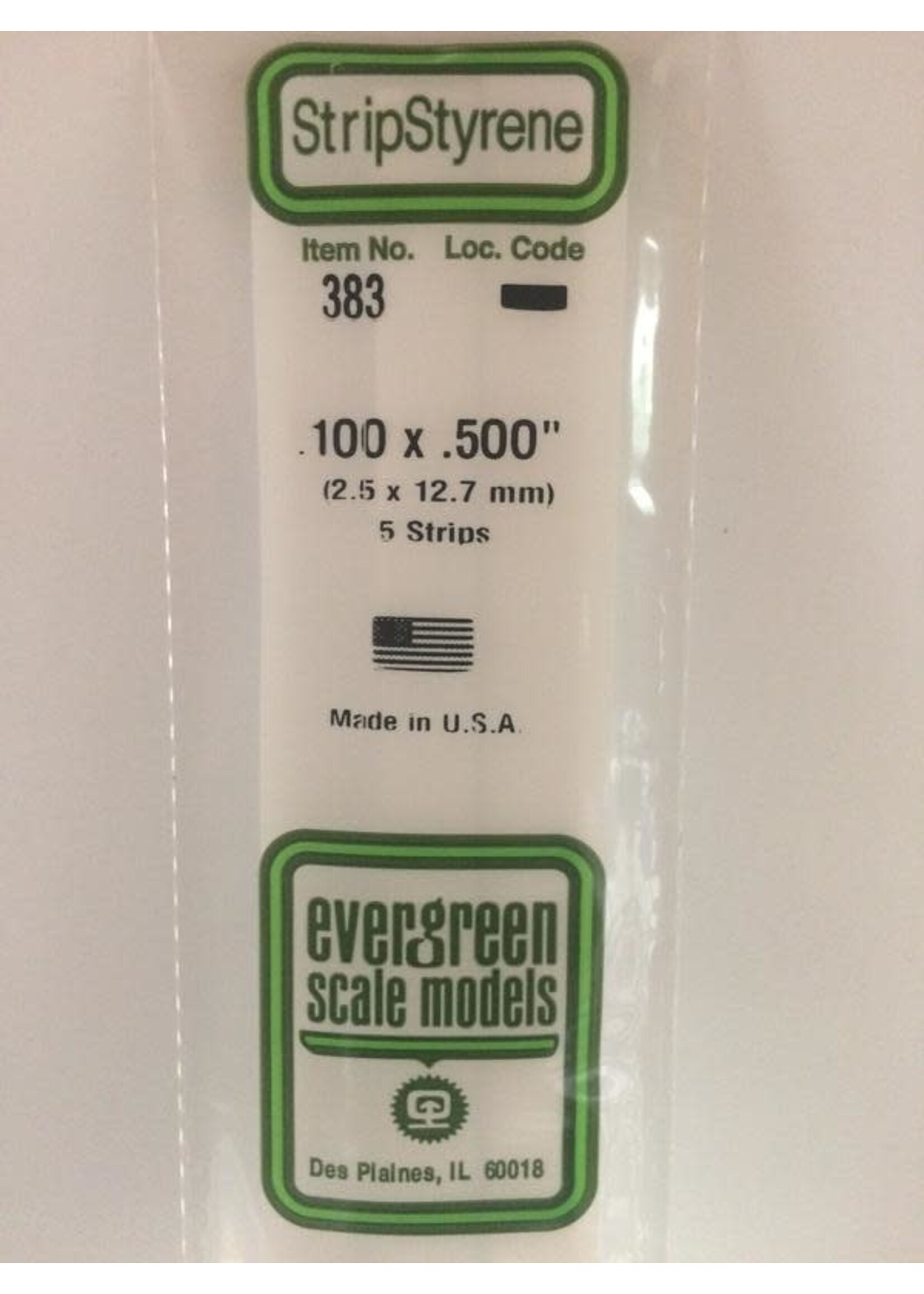 Evergreen Scale Models EVE383 Styrene .100x.500 Strip (5pc)