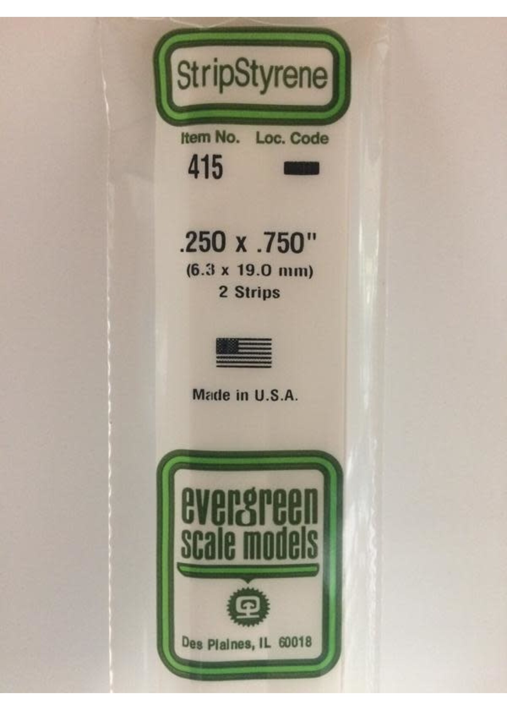 Evergreen Scale Models EVE415 Styrene .250x.750 Strip (2pc)