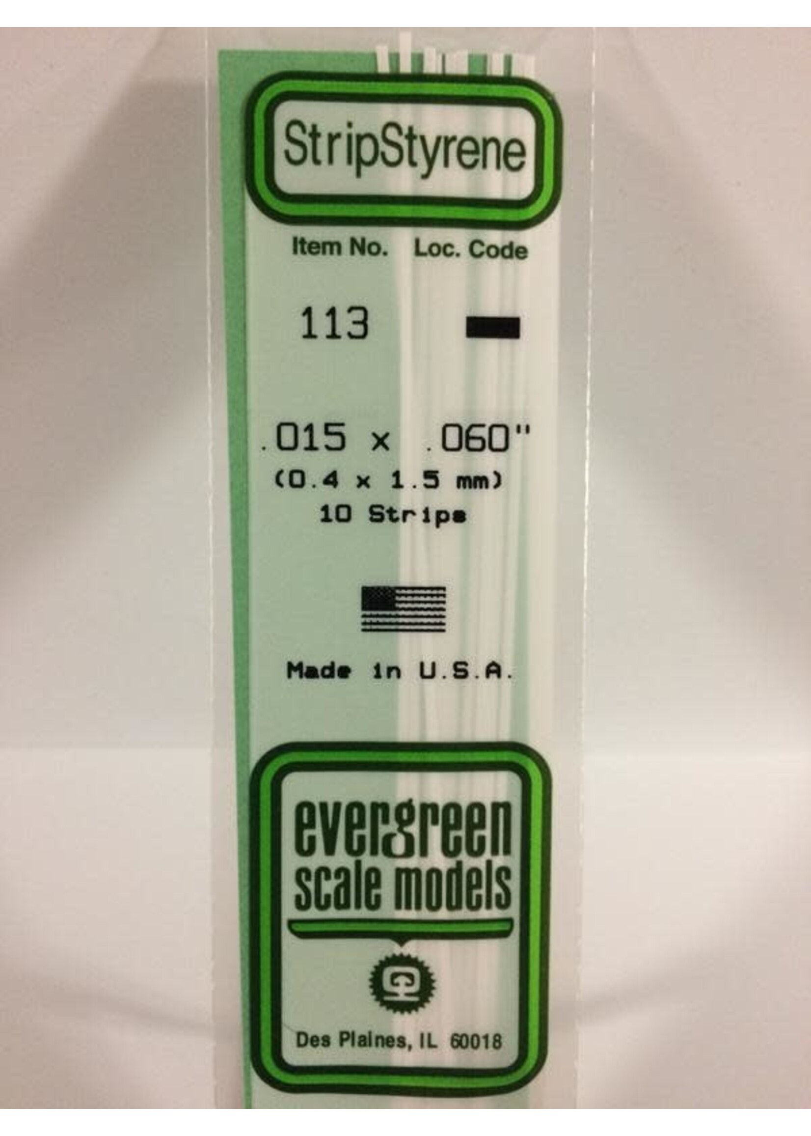 Evergreen Scale Models EVE113 Styrene .015x.060 Strip (10pc)