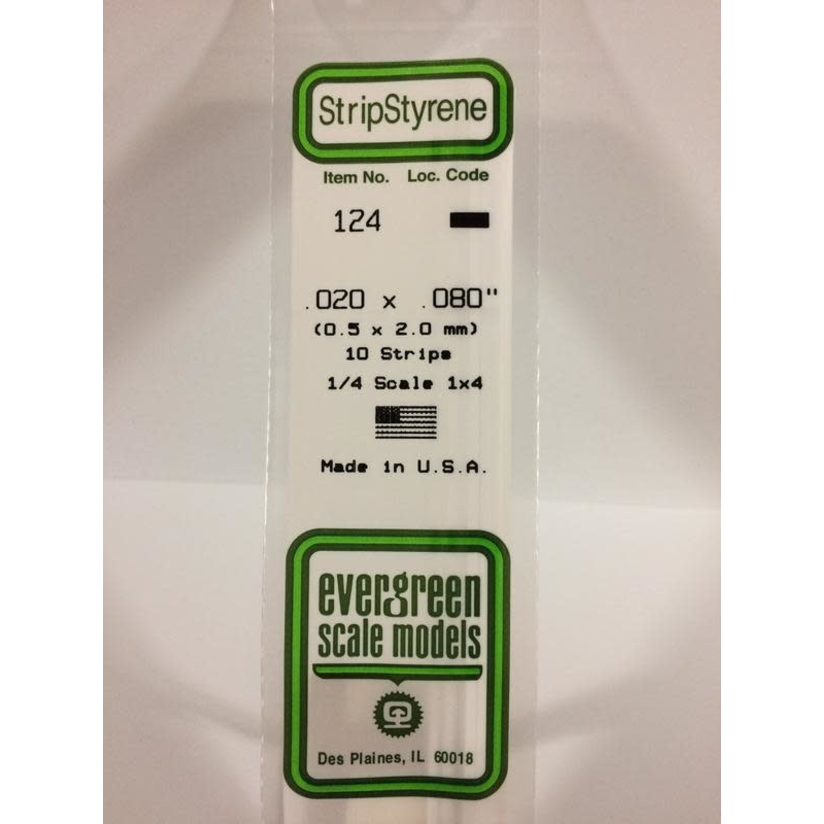 Evergreen Scale Models EVE124 Styrene .020x.080 Strip (10pc)