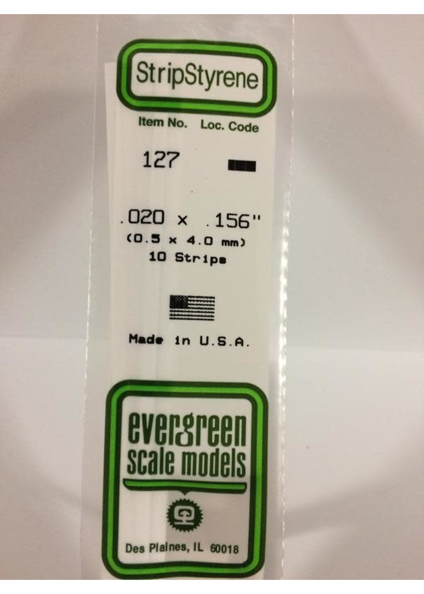 Evergreen Scale Models EVE127 Styrene .020x.156 Strip (10pc)