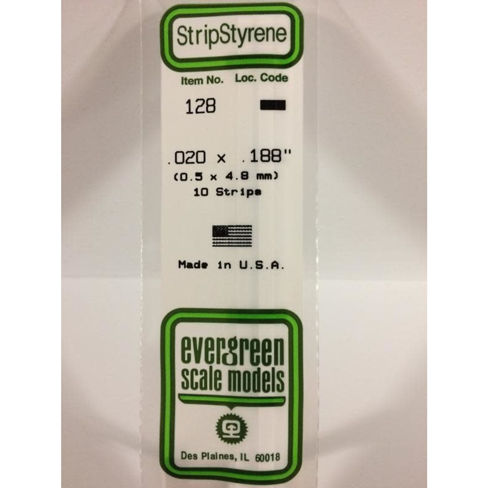 Evergreen Scale Models EVE128 Styrene .020x.188 Strip (10pc)