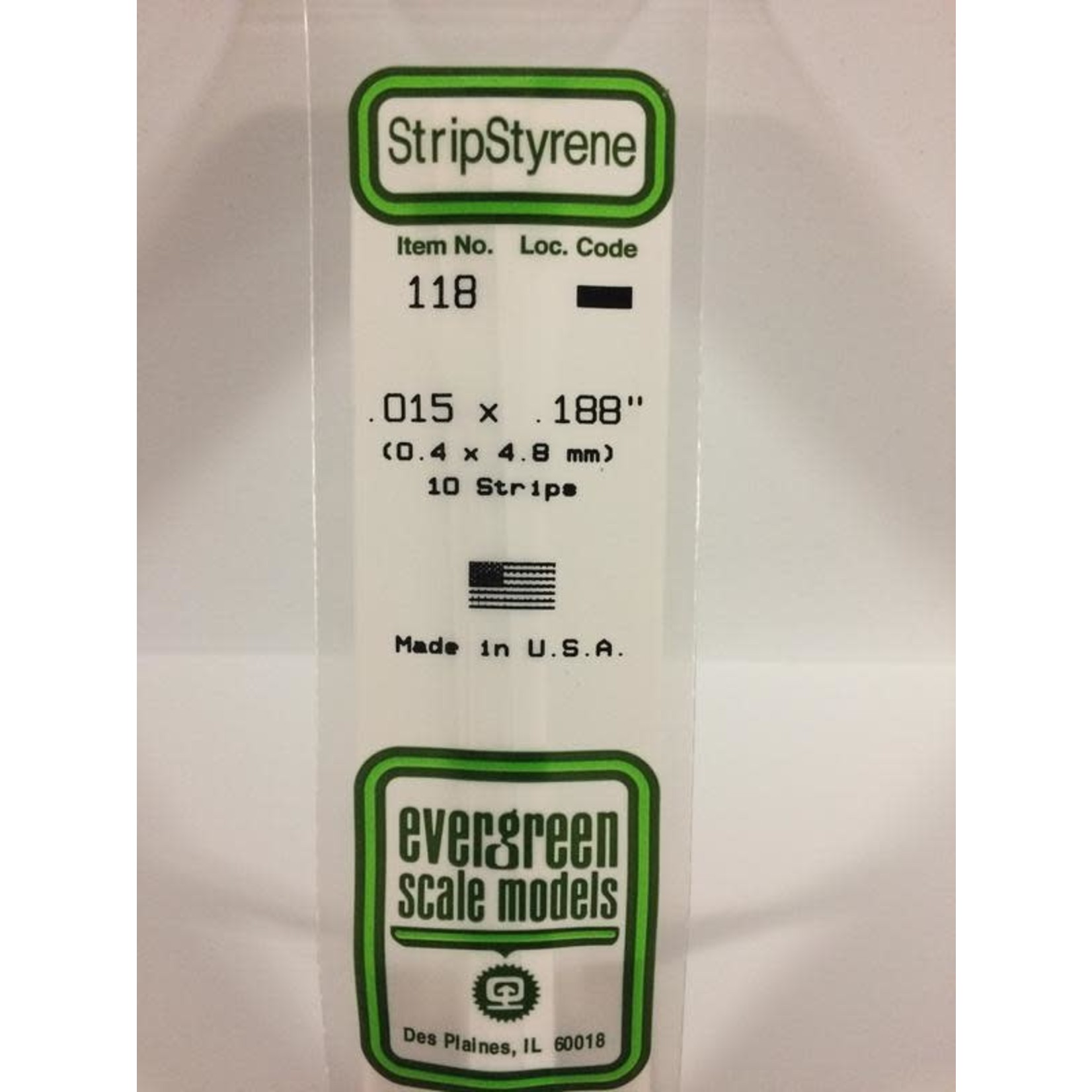 Evergreen Scale Models EVE118 Styrene .015x.188 Strip (10pc)