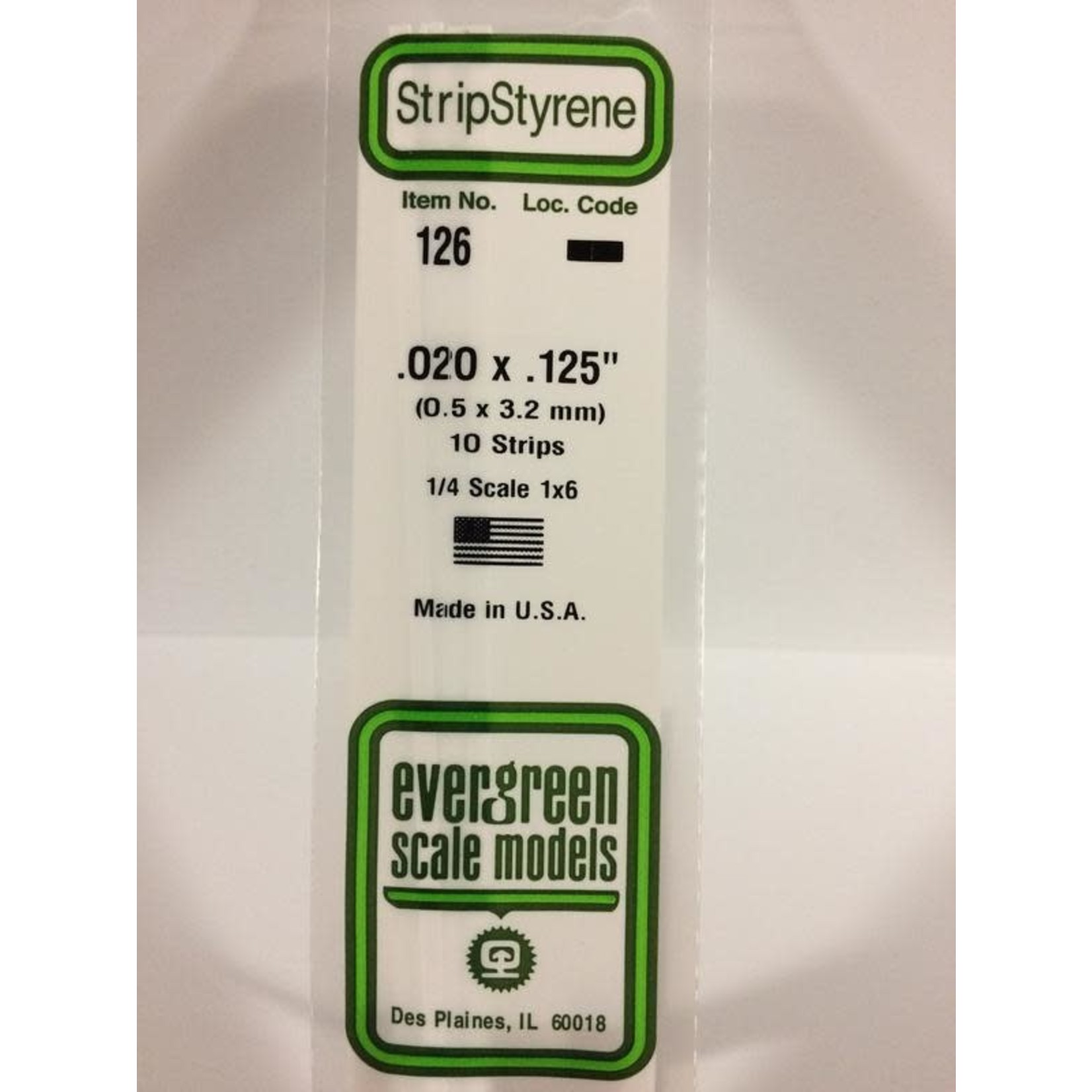 Evergreen Scale Models EVE126 Styrene .020x.125 Strip (10pc)