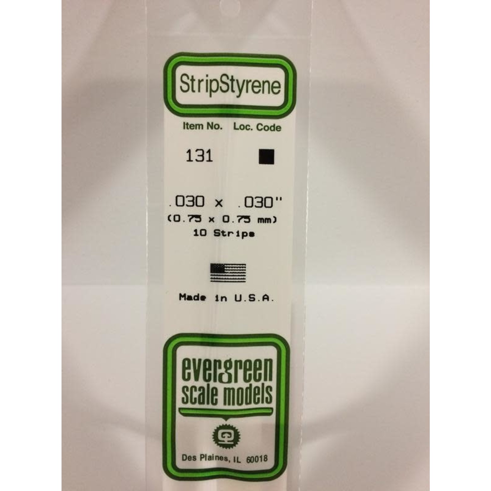 Evergreen Scale Models EVE131 Styrene .030x.030in Strip (10pc)