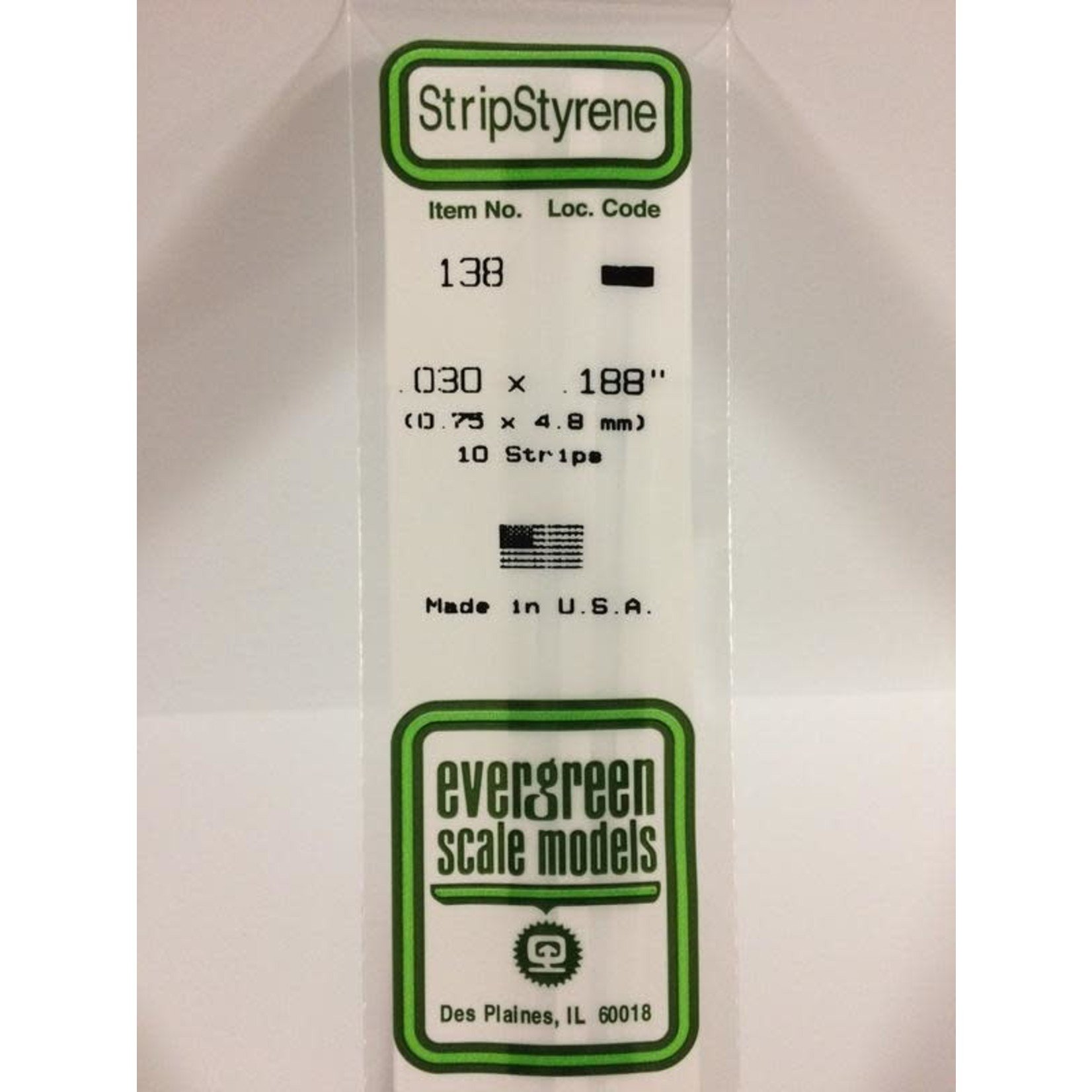 Evergreen Scale Models EVE138 Styrene .030x.188 Strip (10pc)