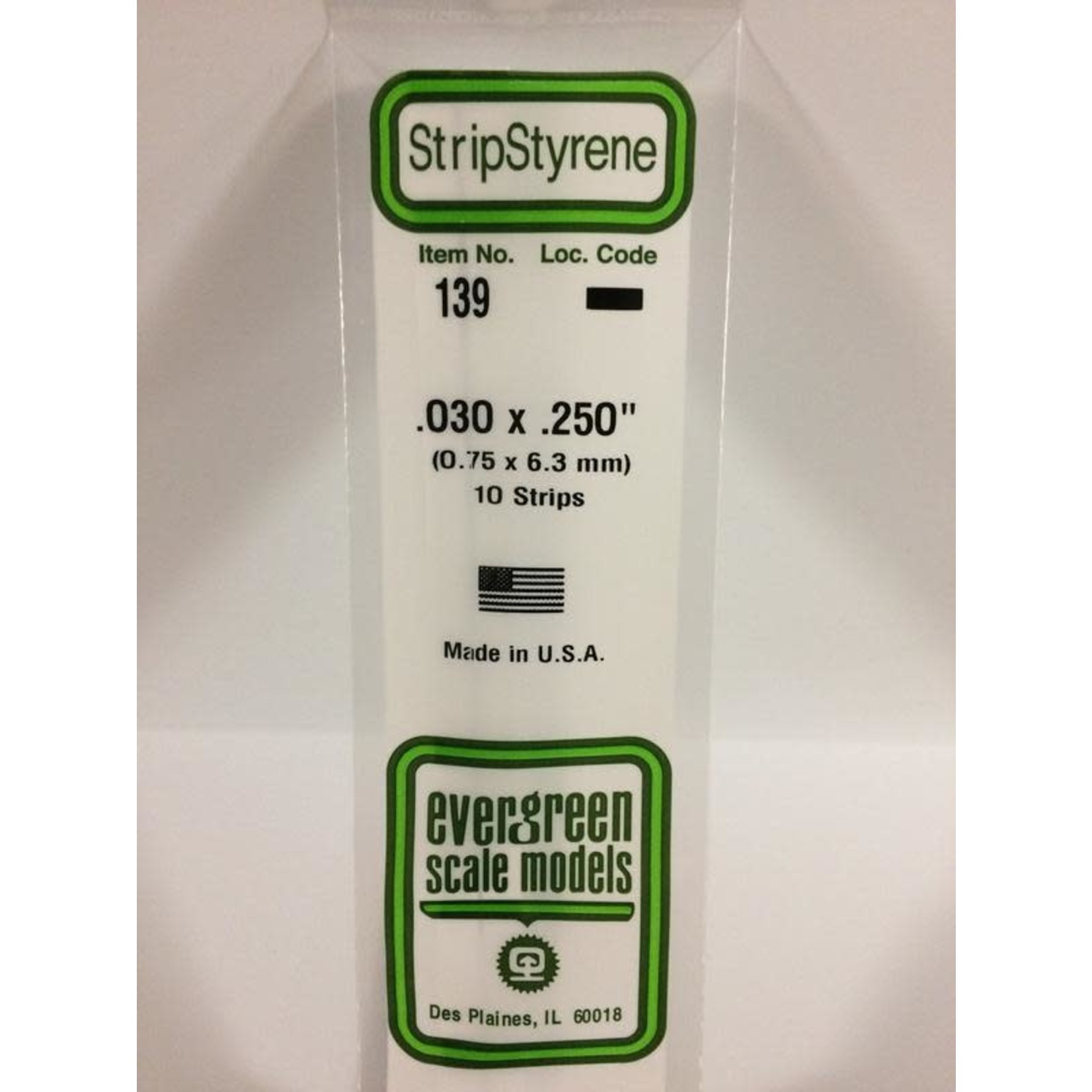 Evergreen Scale Models EVE139 Styrene .030x.250 Strip (10pc)