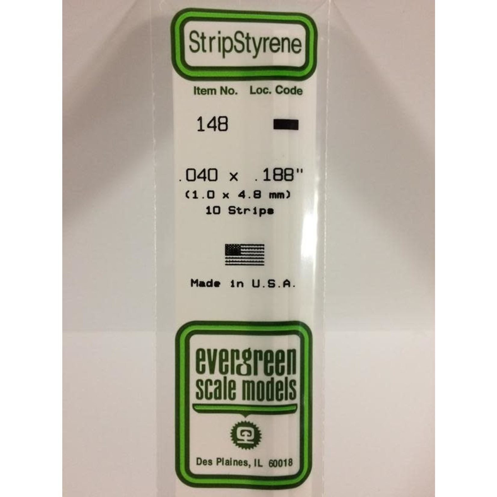 Evergreen Scale Models EVE148 Styrene .040x.188 in Strip (10pc)