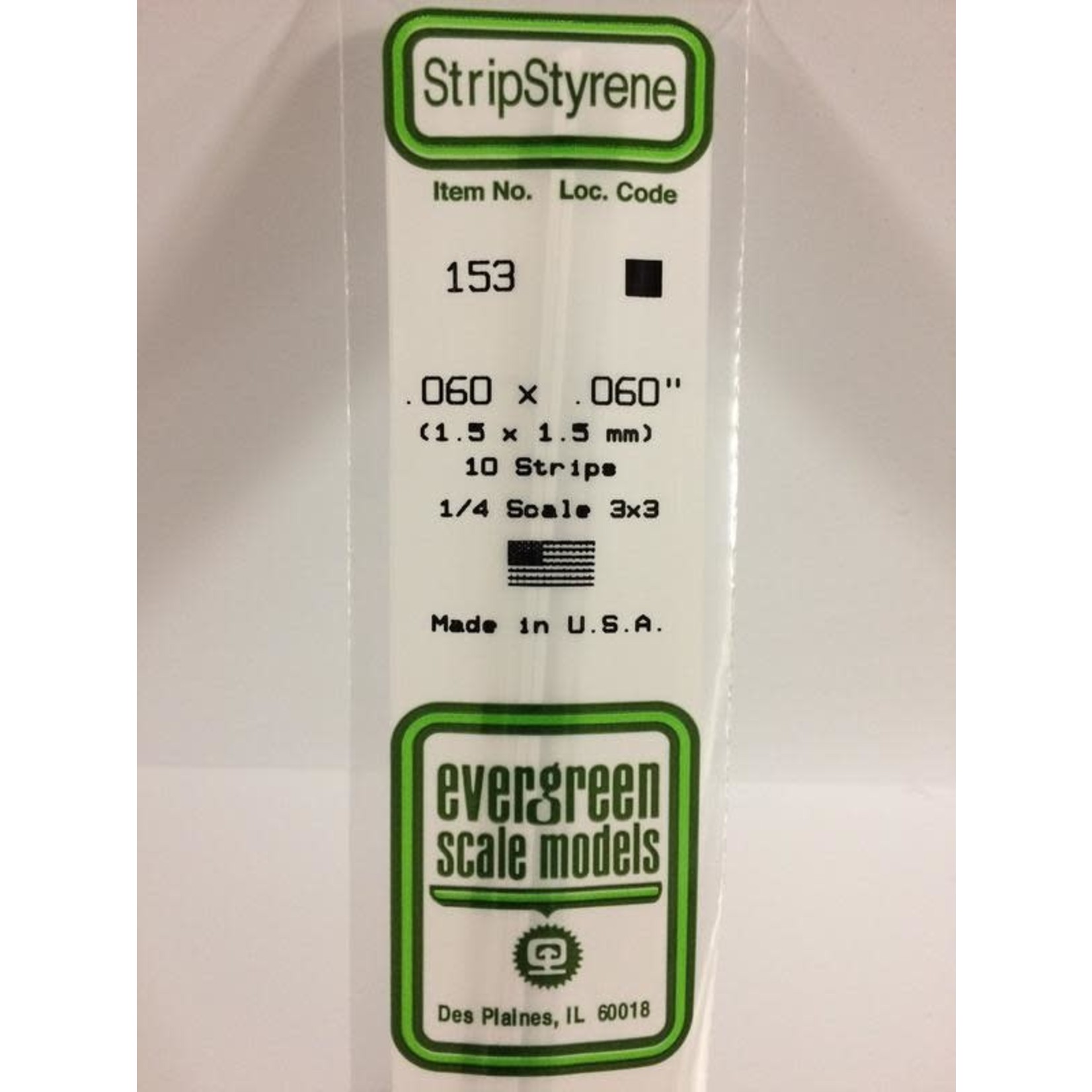 Evergreen Scale Models EVE153 Styrene .060x.060 Strip (10pc)