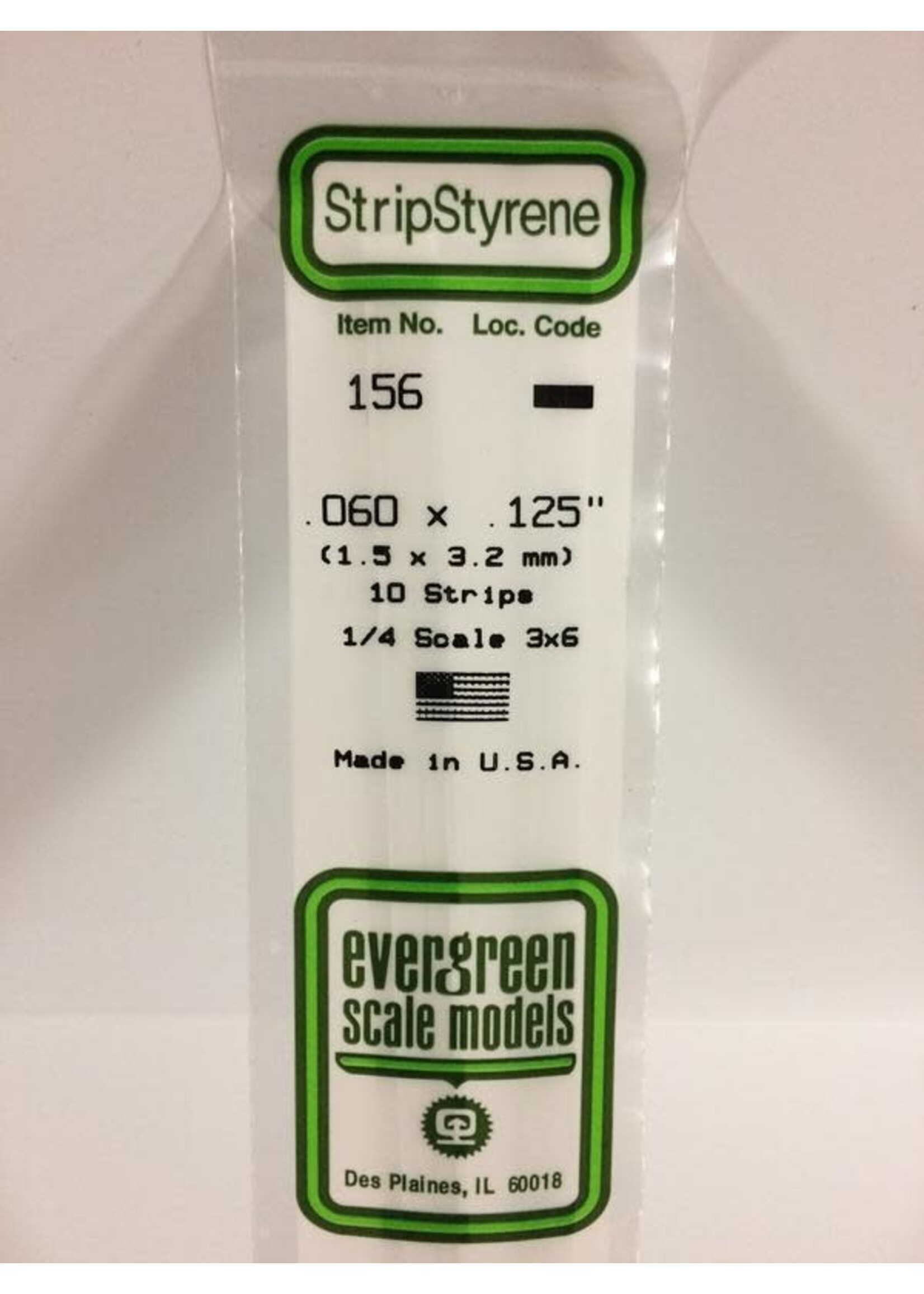 Evergreen Scale Models EVE156 Styrene .060x.125 Strip (10pc)