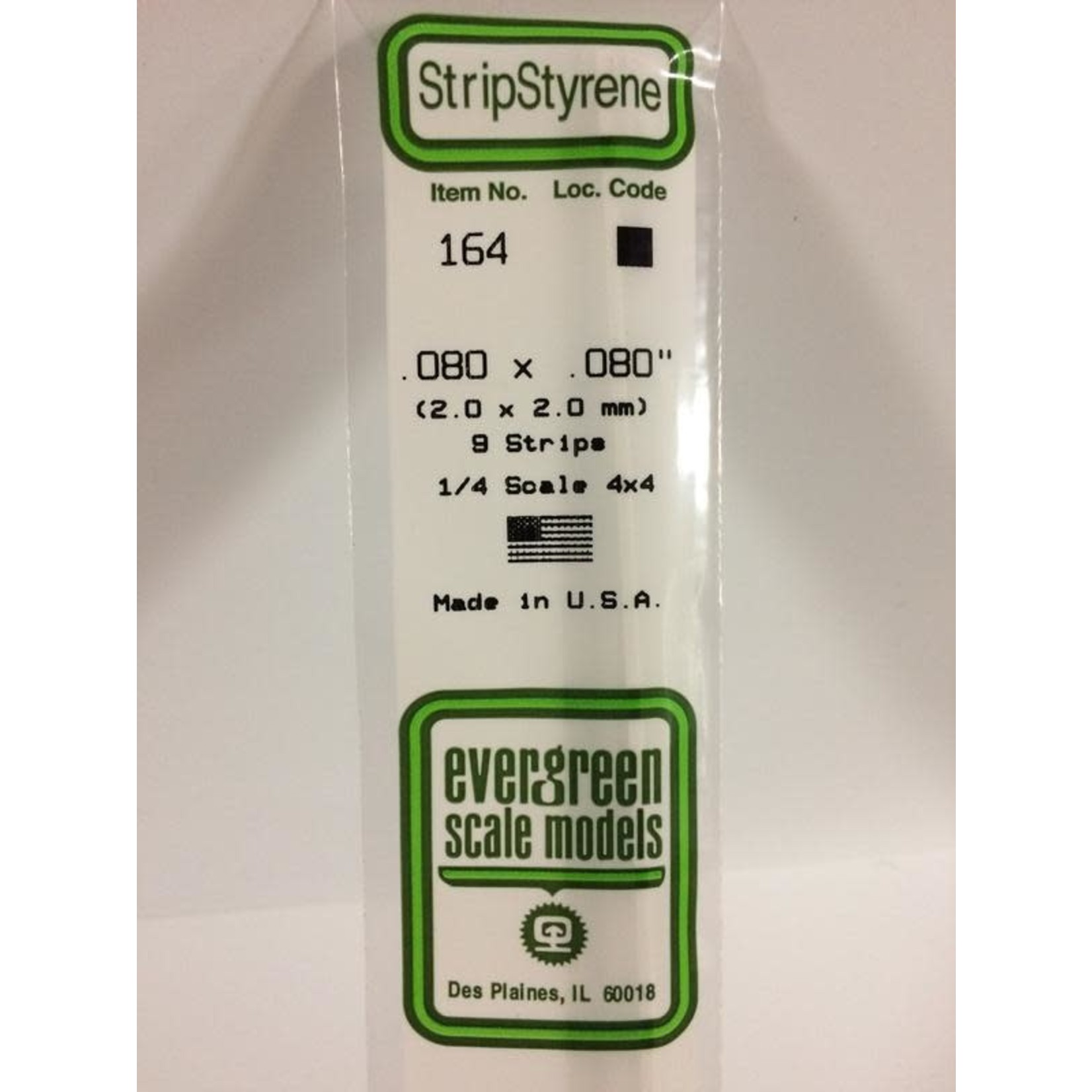 Evergreen Scale Models EVE164 Styrene .080x.080 Strip (9pc)