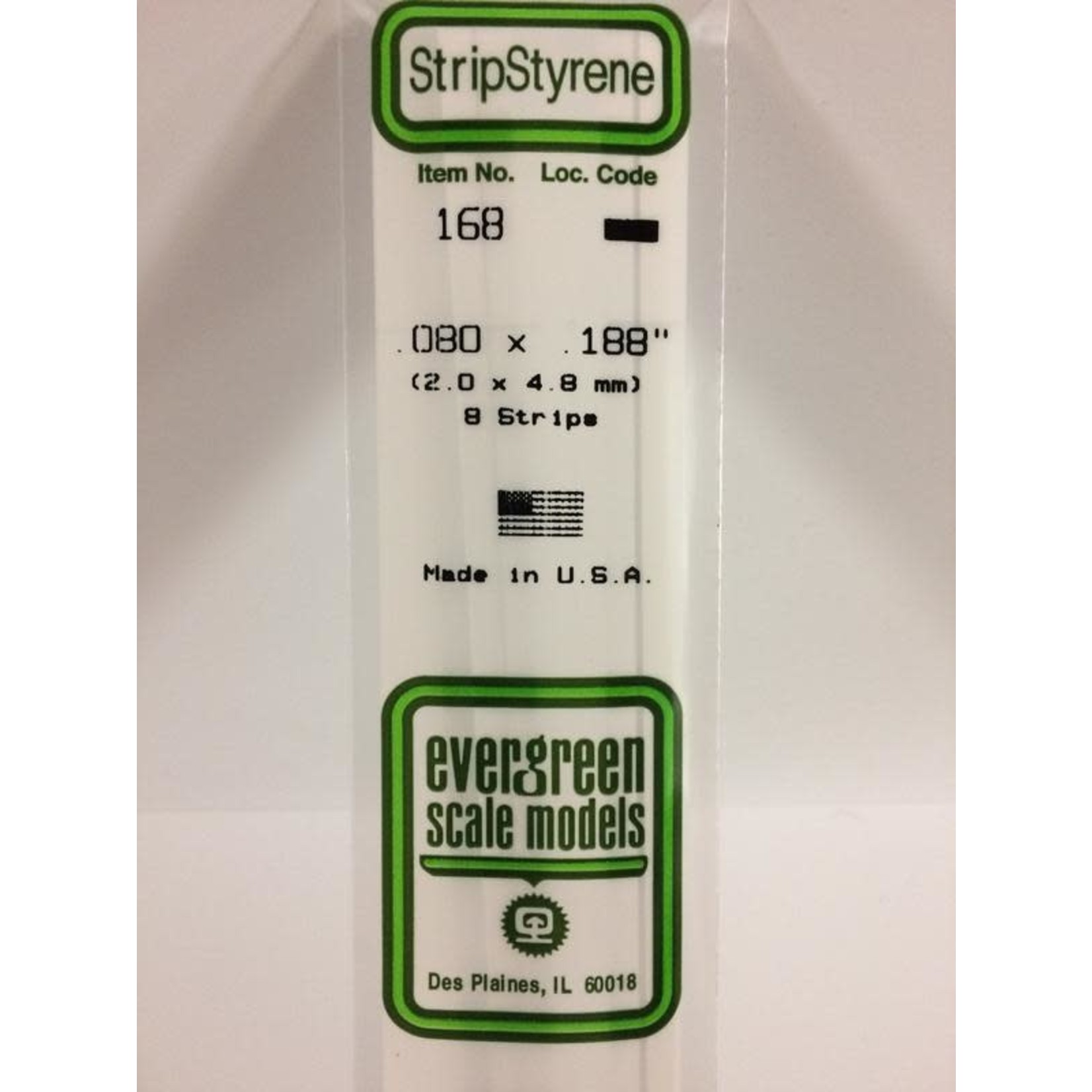 Evergreen Scale Models EVE168 Styrene .080x.188 Strip (8pc)