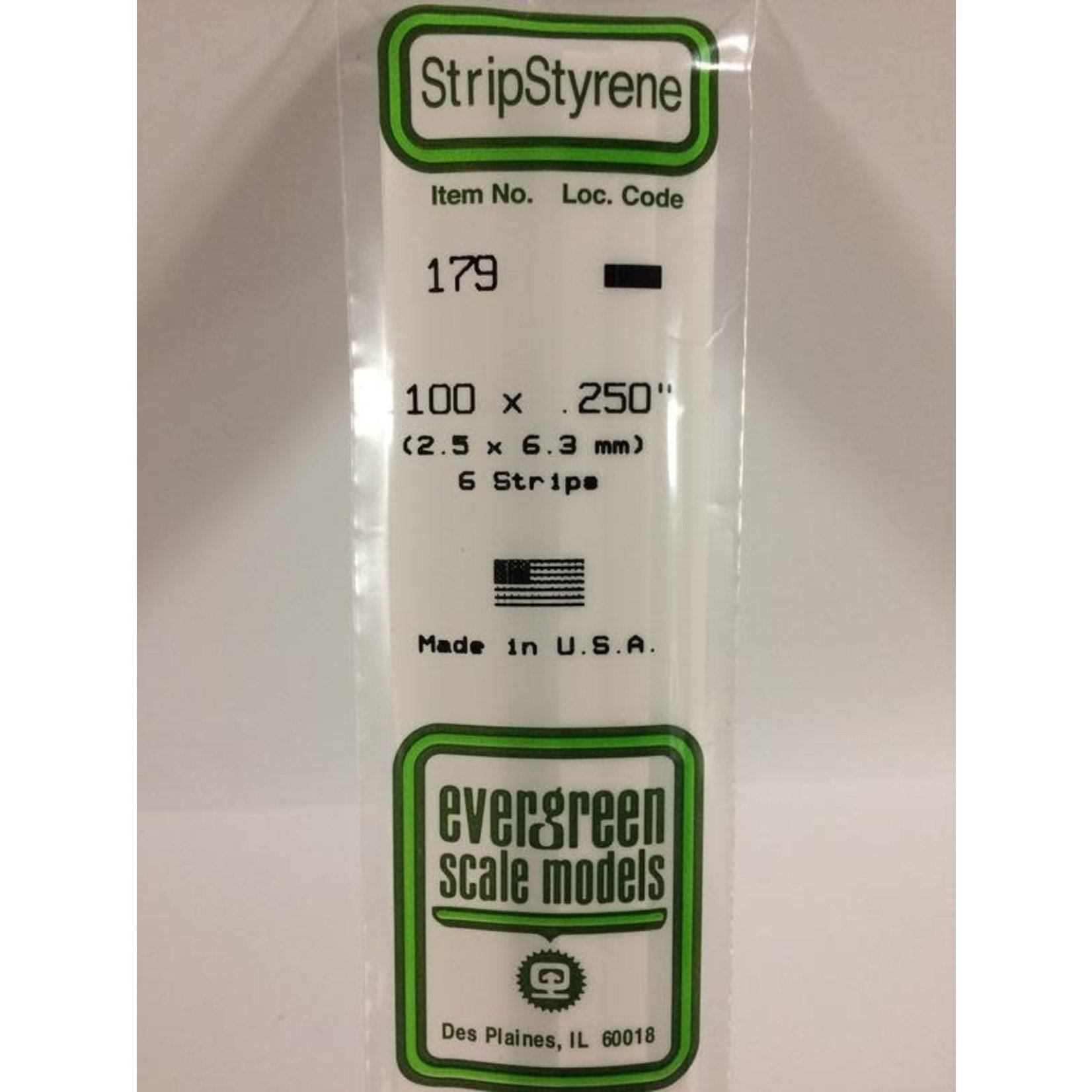 Evergreen Scale Models EVE179 Styrene 1.00x.250 Strip (6pc)