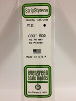 Evergreen Scale Models EVE210 Styrene .030 inch Rod (10pc)
