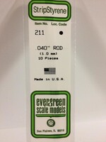 Evergreen Scale Models EVE211 Styrene .040 in Rod (10pc)