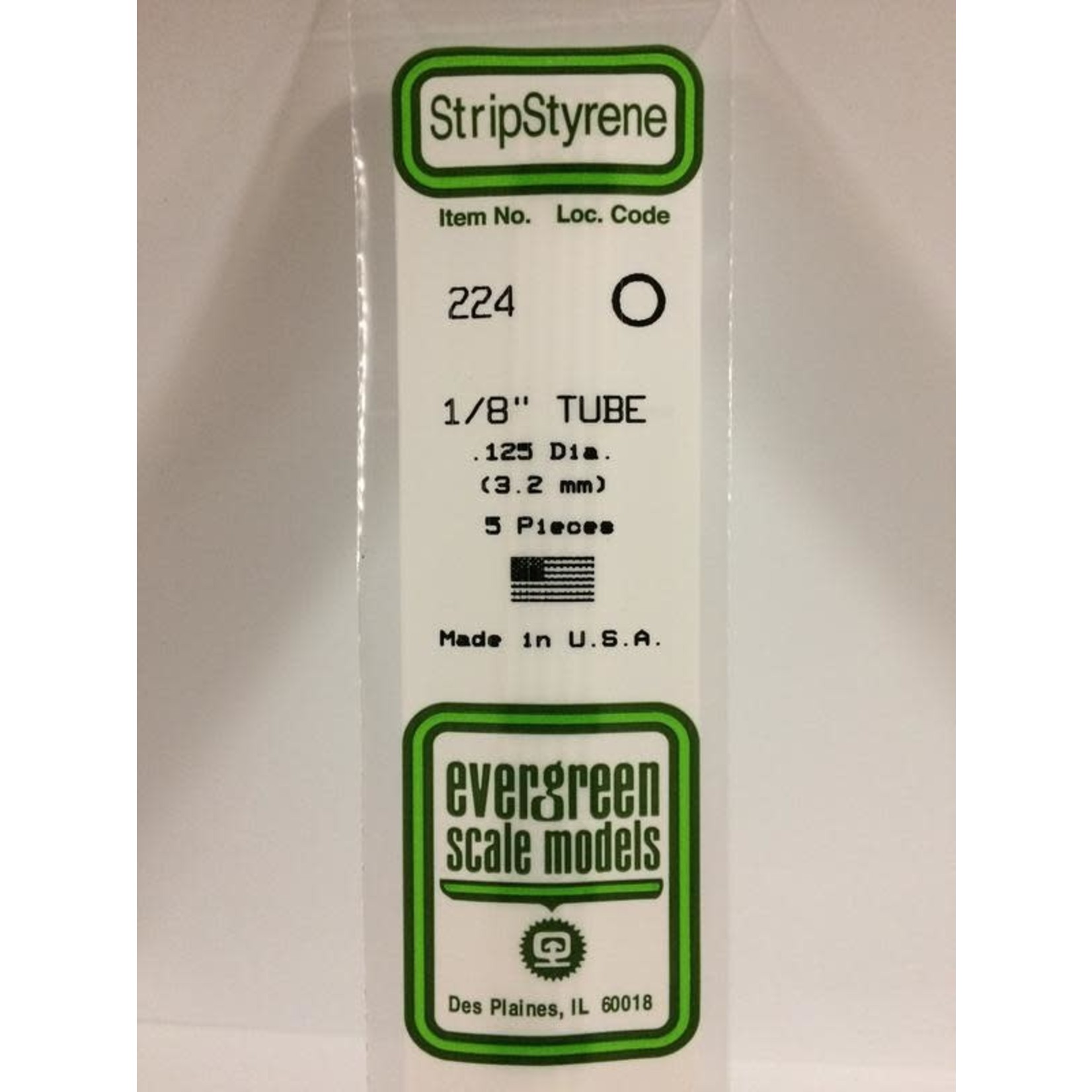 Evergreen Scale Models EVE224 Styrene 1/8 in Tube (5pc)