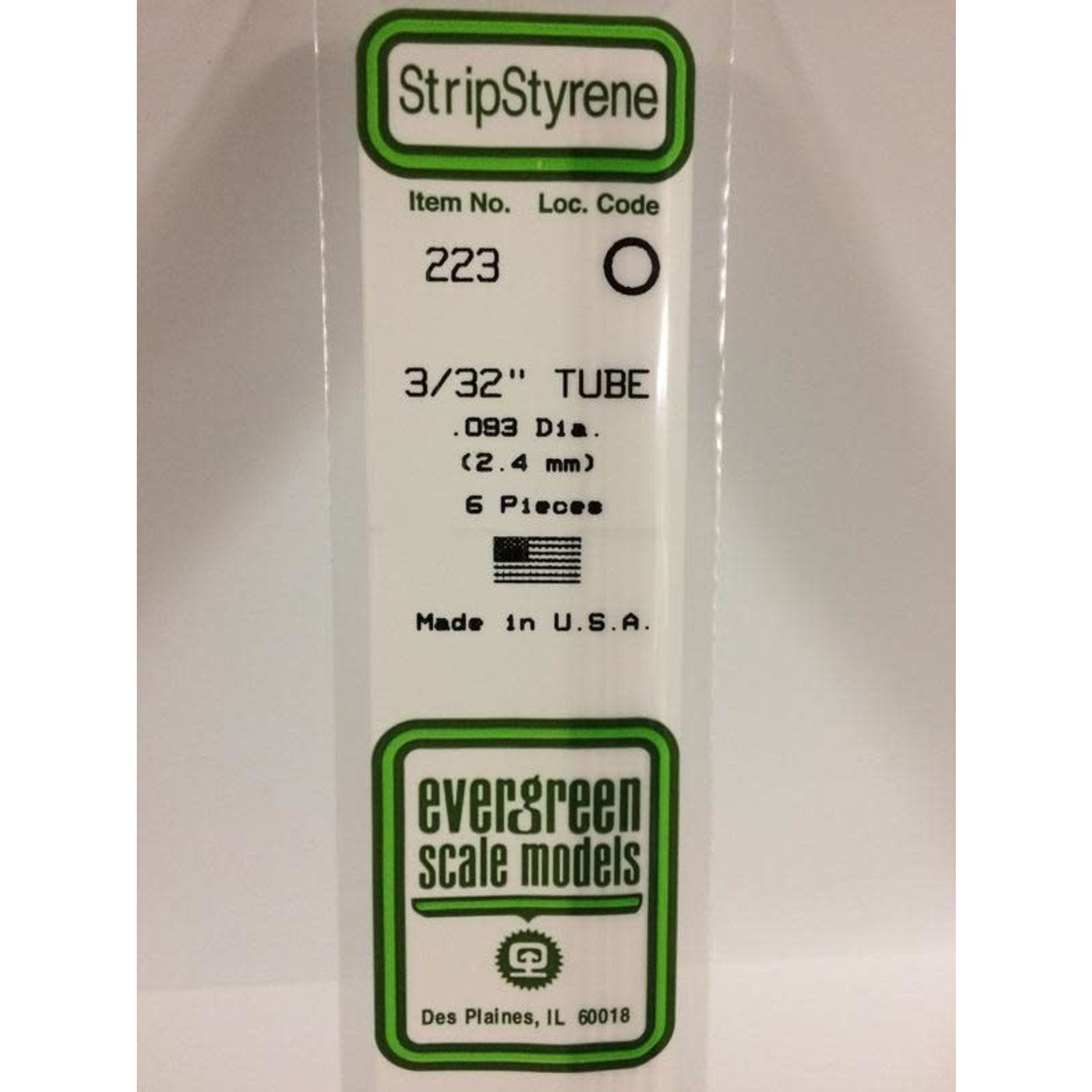 Evergreen Scale Models EVE223 Styrene 3/32 in Tube (6pc)