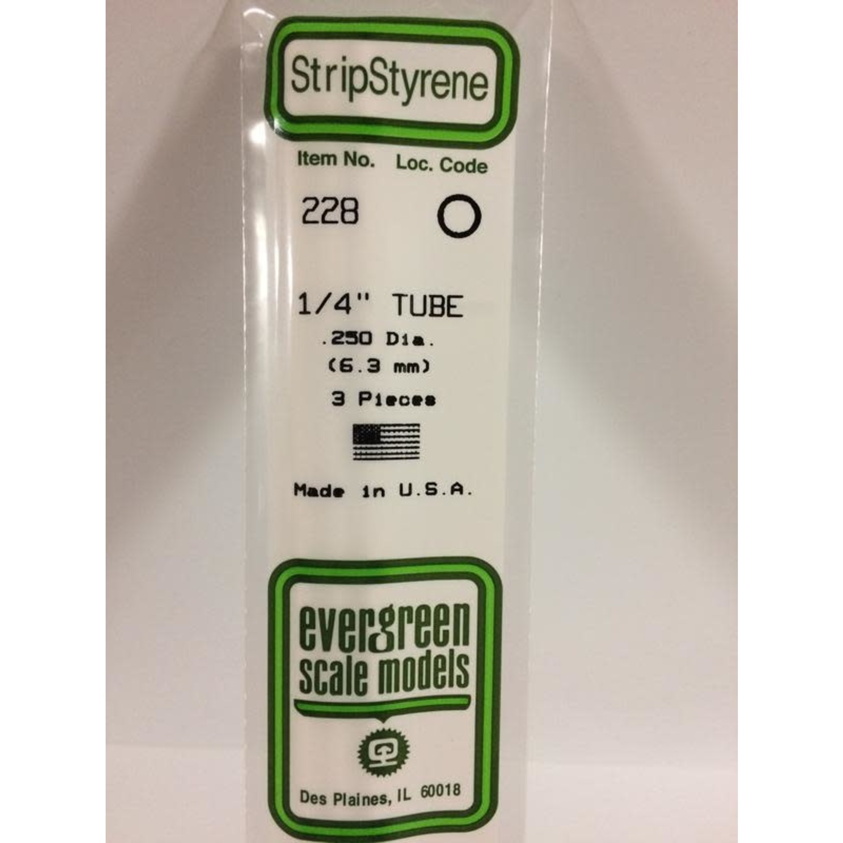 Evergreen Scale Models EVE228 Styrene 1/4'' Tube (3pc)