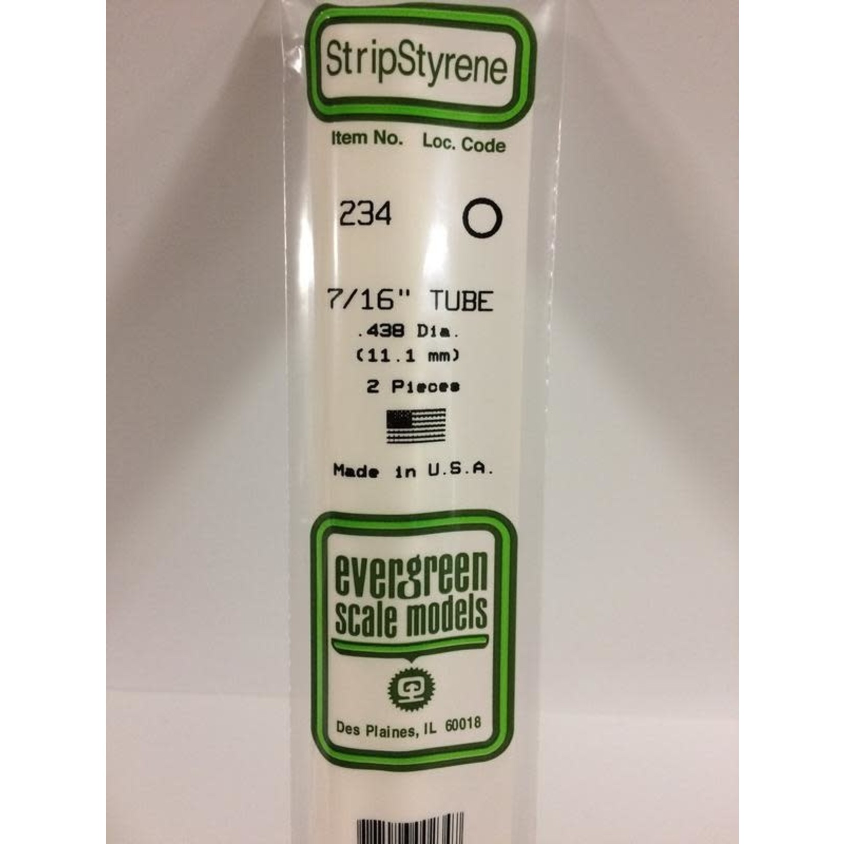Evergreen Scale Models EVE234 Styrene 7/16 inch Tube (2pc)