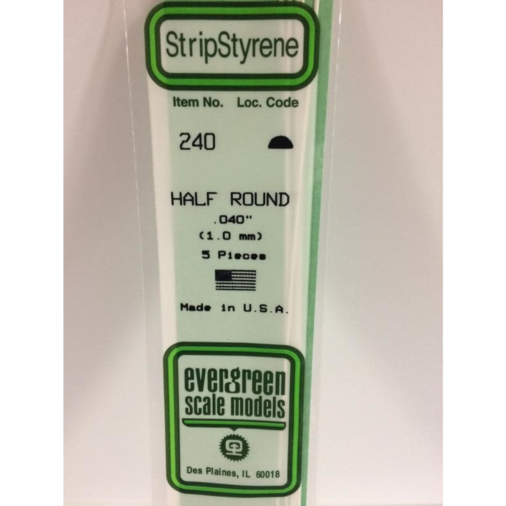 Evergreen Scale Models EVE240 Styrene .040 Half-Round (5pc)