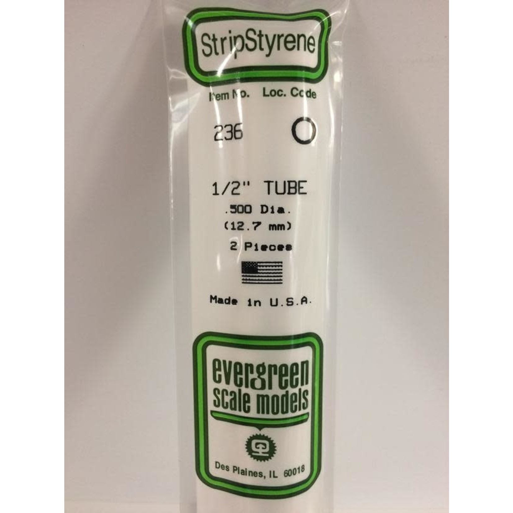 Evergreen Scale Models EVE236 Styrene 1/2 in Tube (2pc)