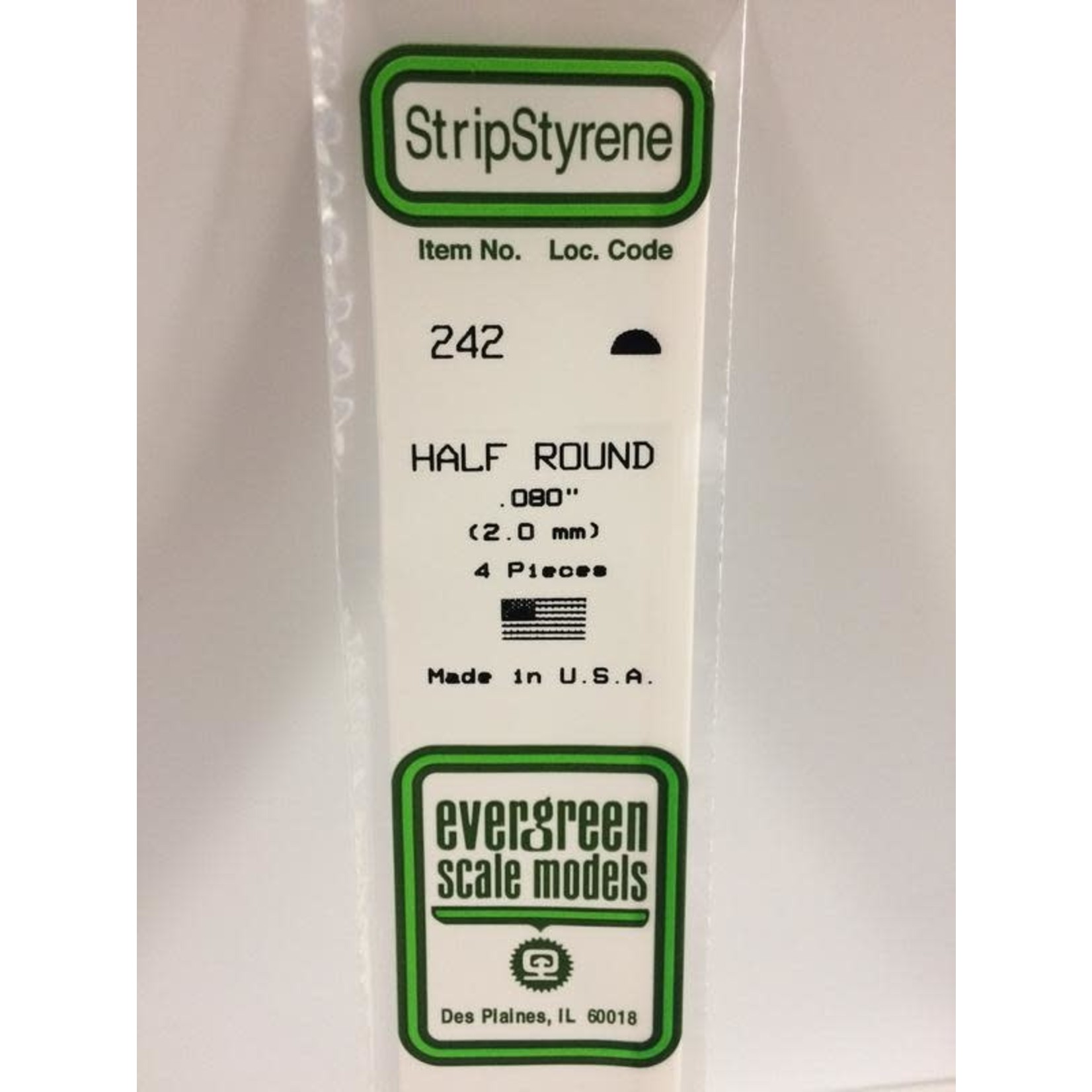 Evergreen Scale Models EVE242 Styrene .080in Half-Round (4pc)