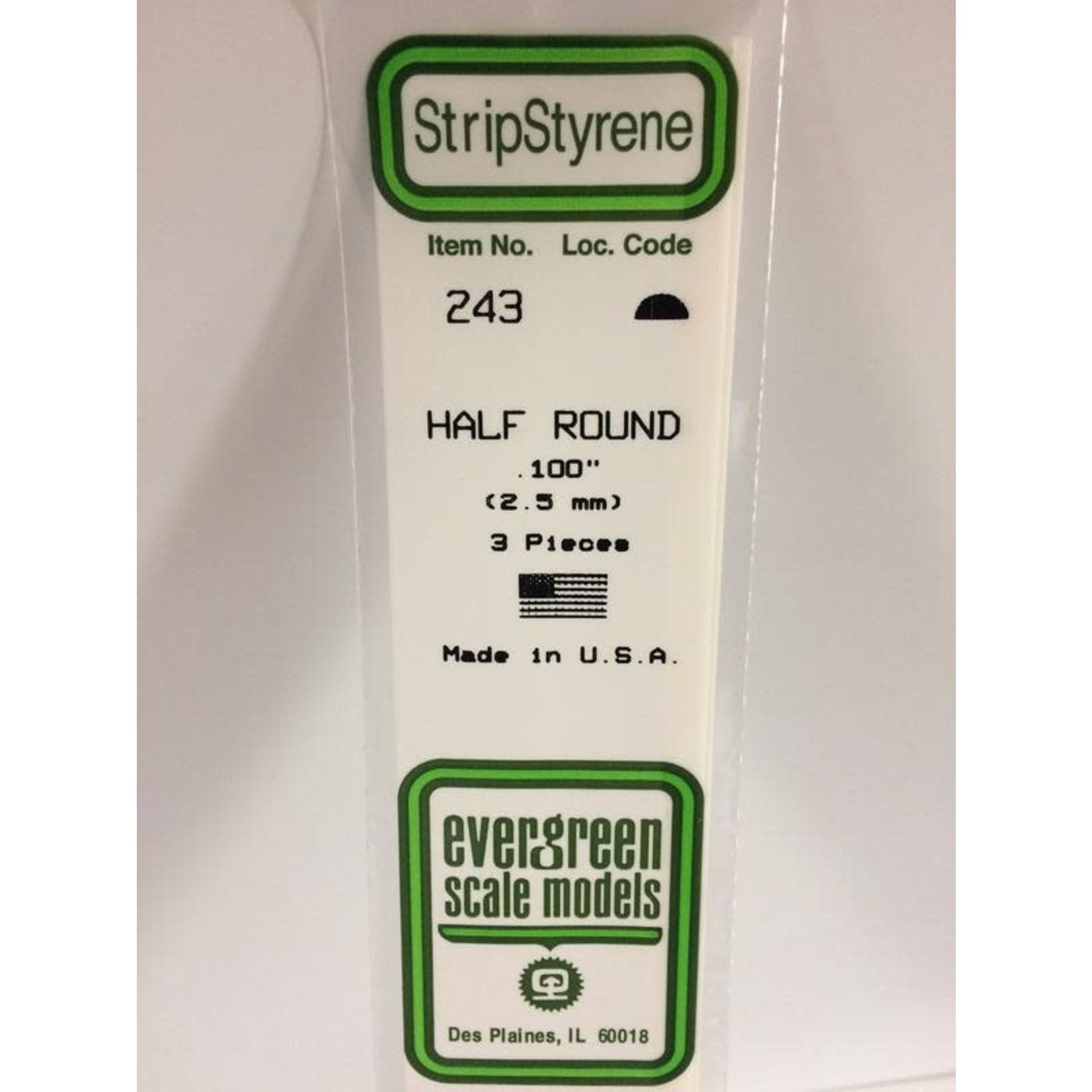 Evergreen Scale Models EVE243 Styrene .100 Half-Round (3pc)