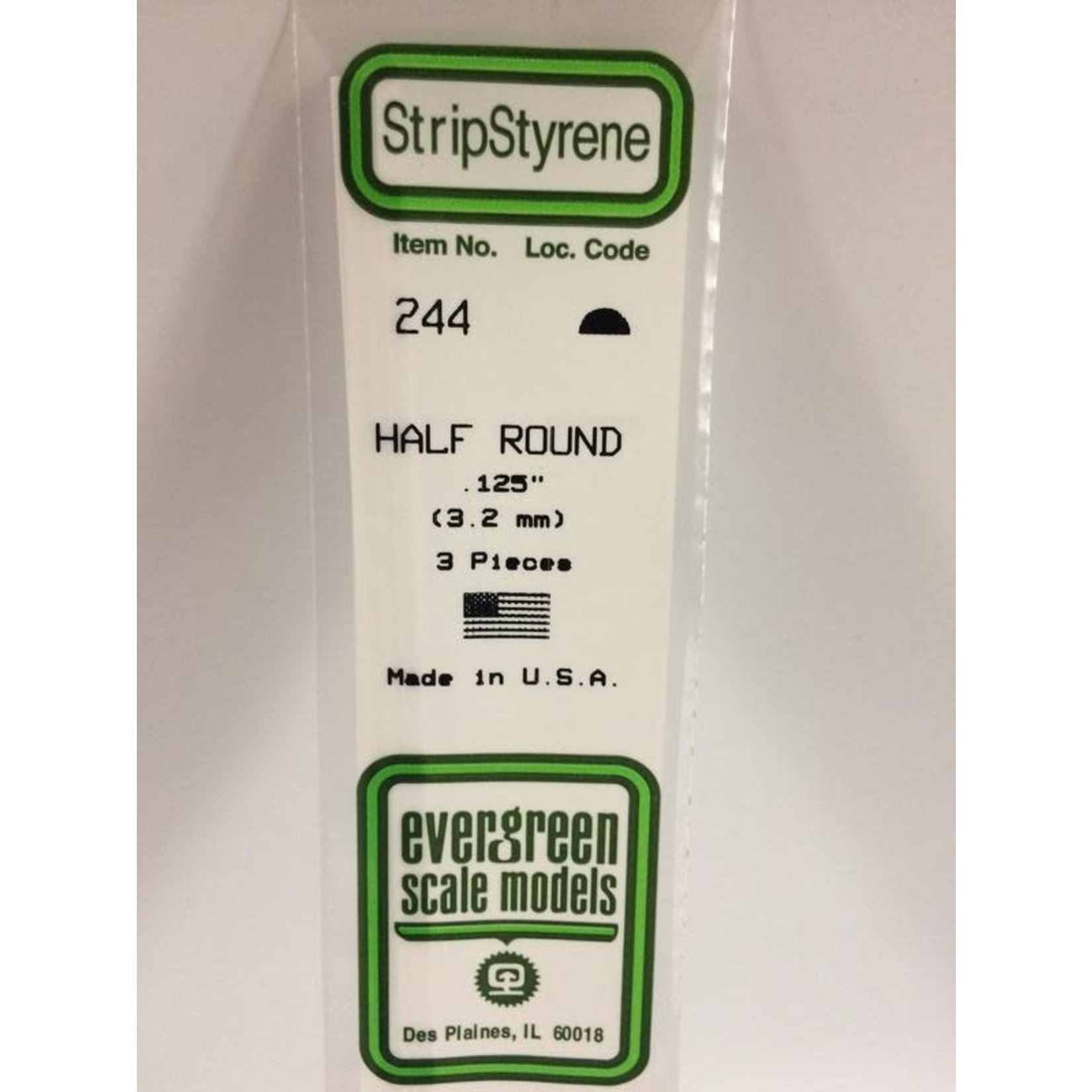 Evergreen Scale Models EVE244 Styrene .125 in Half-Round (3pc)