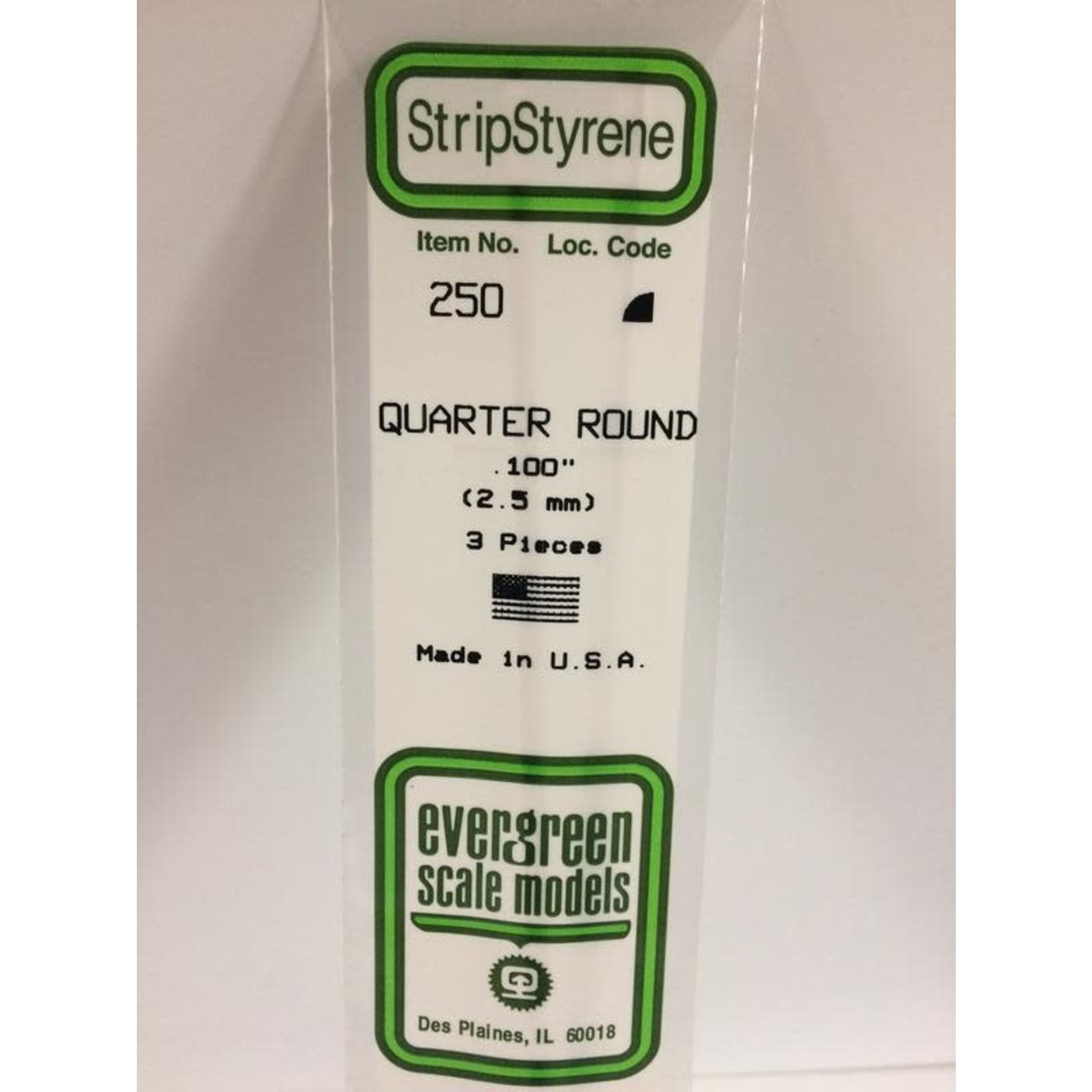 Evergreen Scale Models EVE250 Styrene .100 Quarter-Round (3pc)