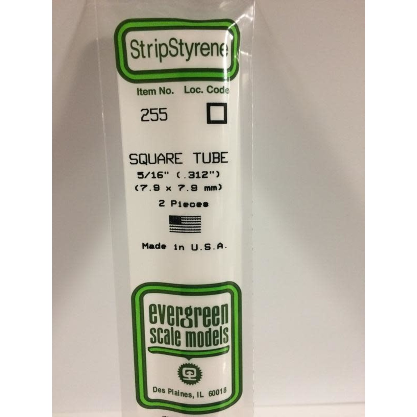 Evergreen Scale Models EVE255 Styrene 5/16'' Square Tube (2pc)