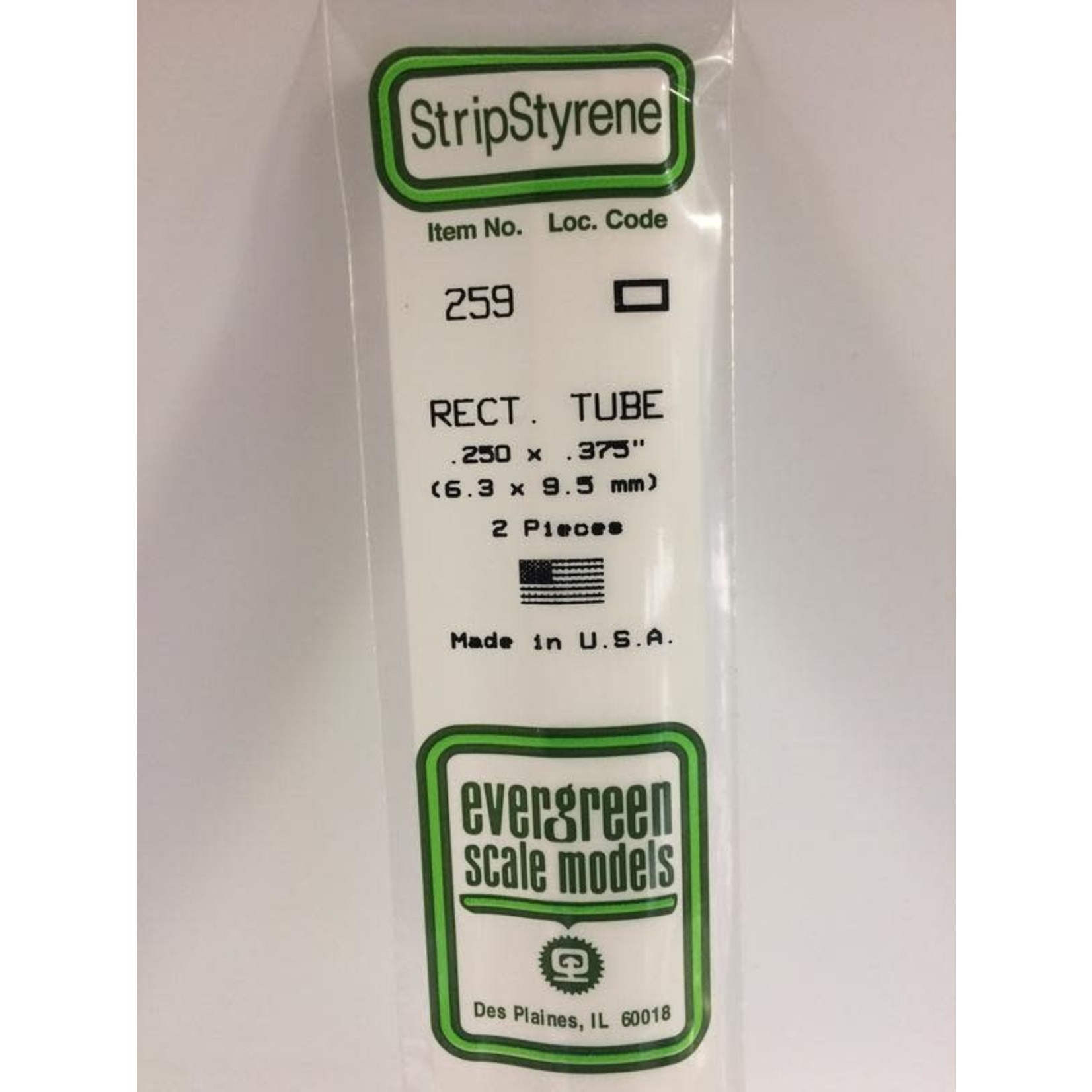 Evergreen Scale Models EVE259 Styrene .250x.375 Rectangular Tube (2pc)