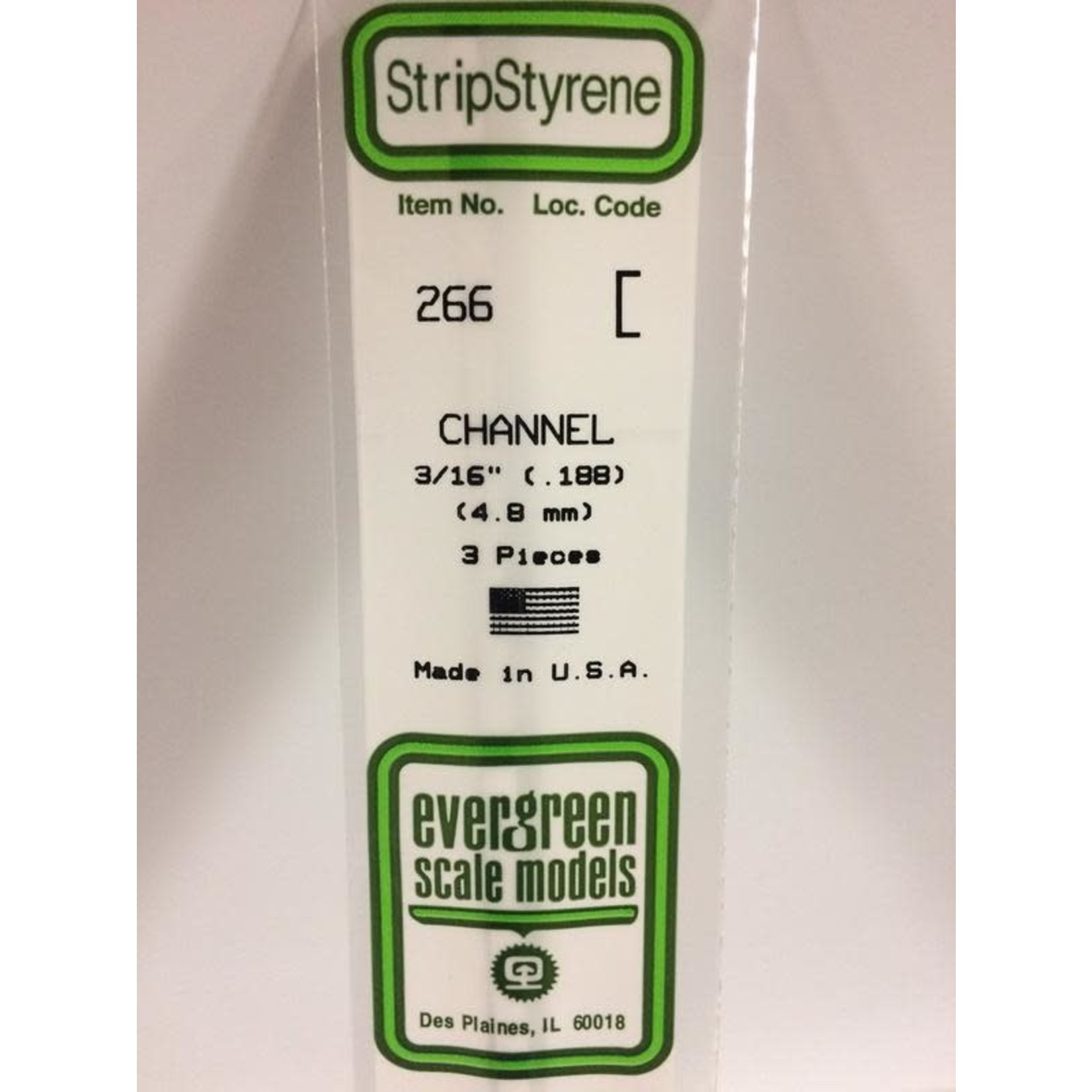 Evergreen Scale Models EVE266 Styrene 3/16'' Channel (3pc)