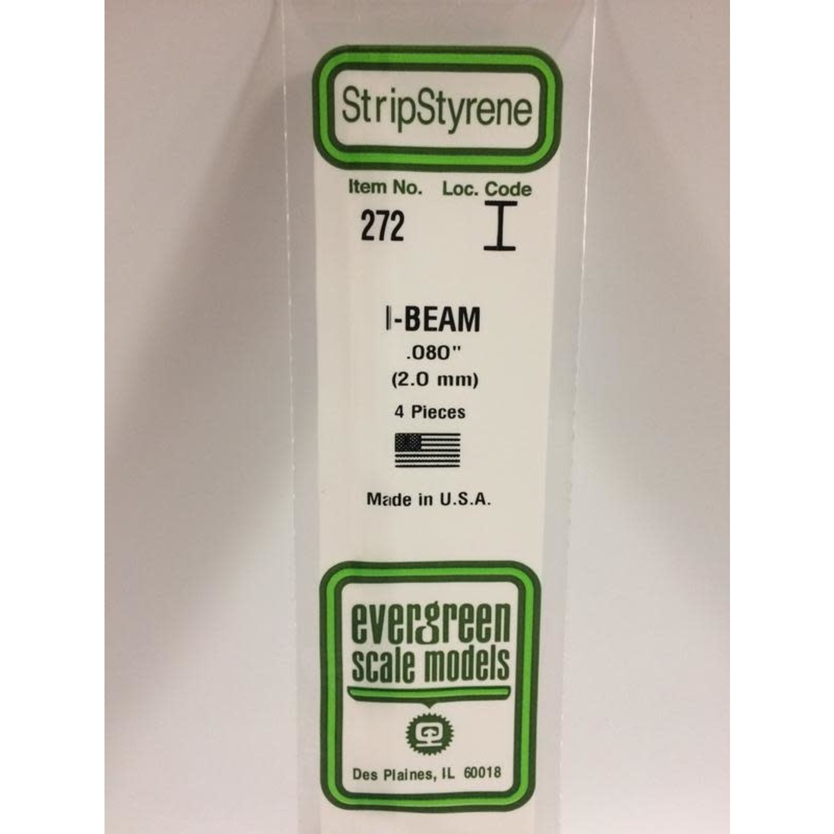 Evergreen Scale Models EVE272 Styrene .080 I-Beam (4pc)