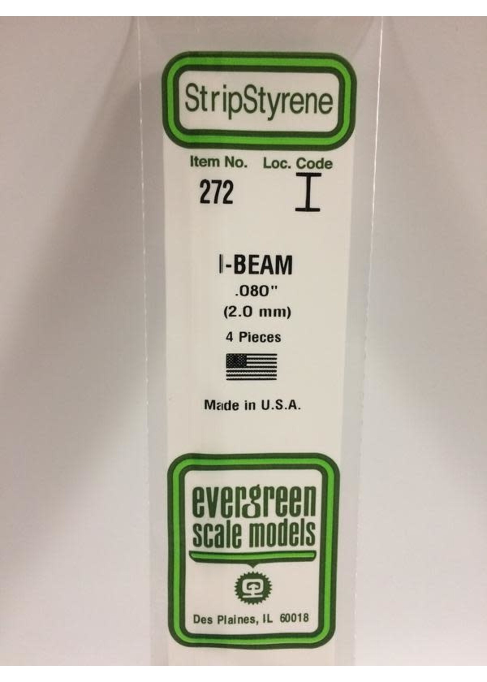 Evergreen Scale Models EVE272 Styrene .080 I-Beam (4pc)