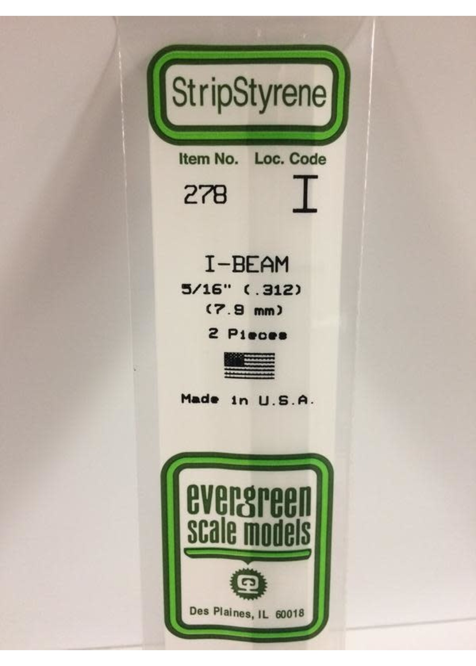 Evergreen Scale Models EVE278 Styrene 5/16'' I-Beam (2pc)