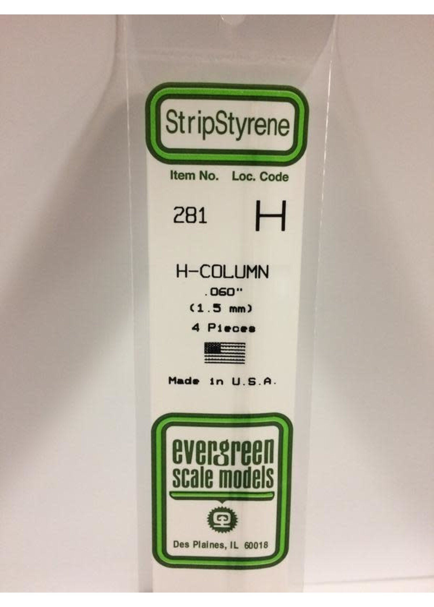 Evergreen Scale Models EVE281 Styrene .060 H-Column (4pc)