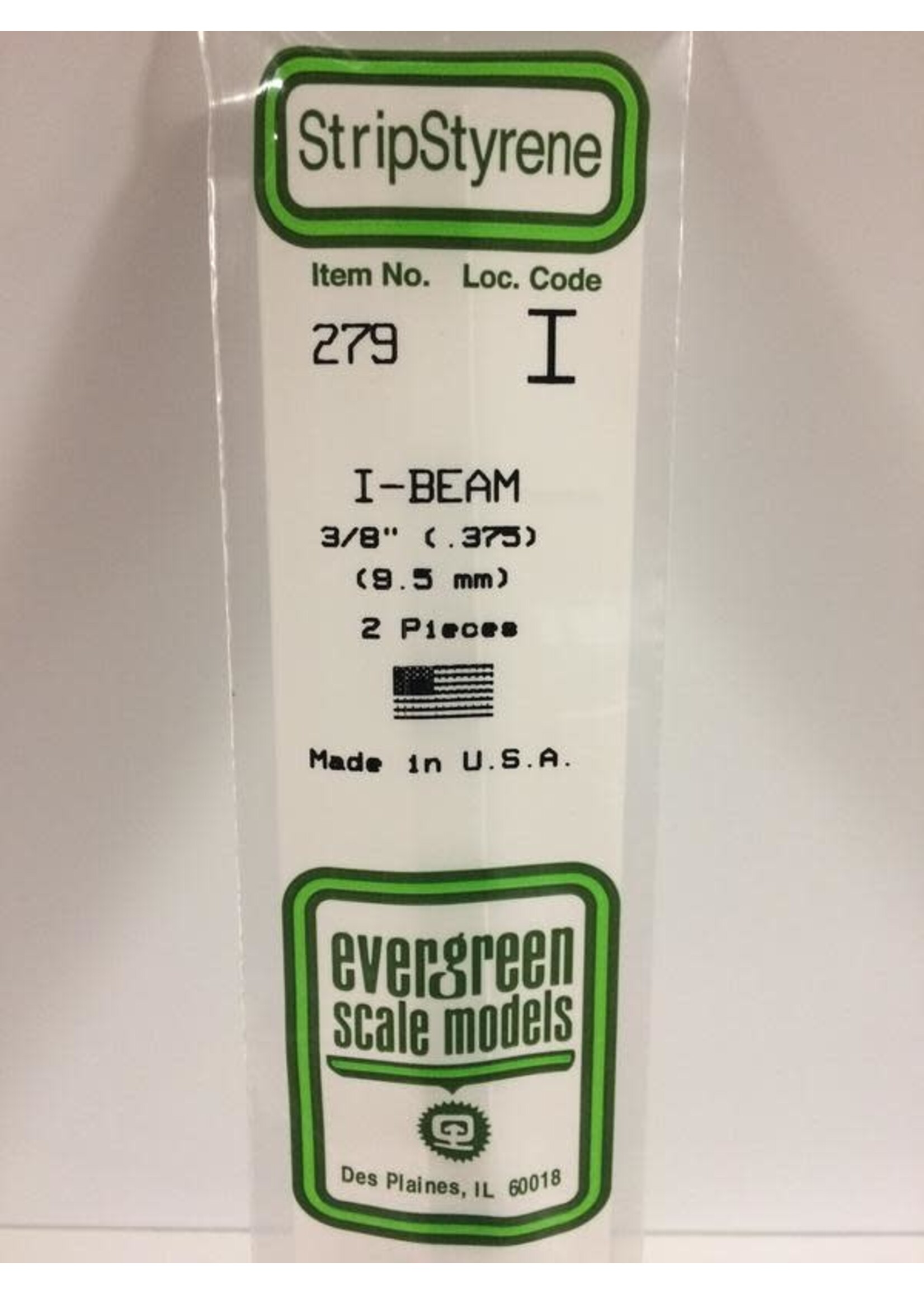 Evergreen Scale Models EVE279 Styrene 3/8'' I-Beam (2pc)