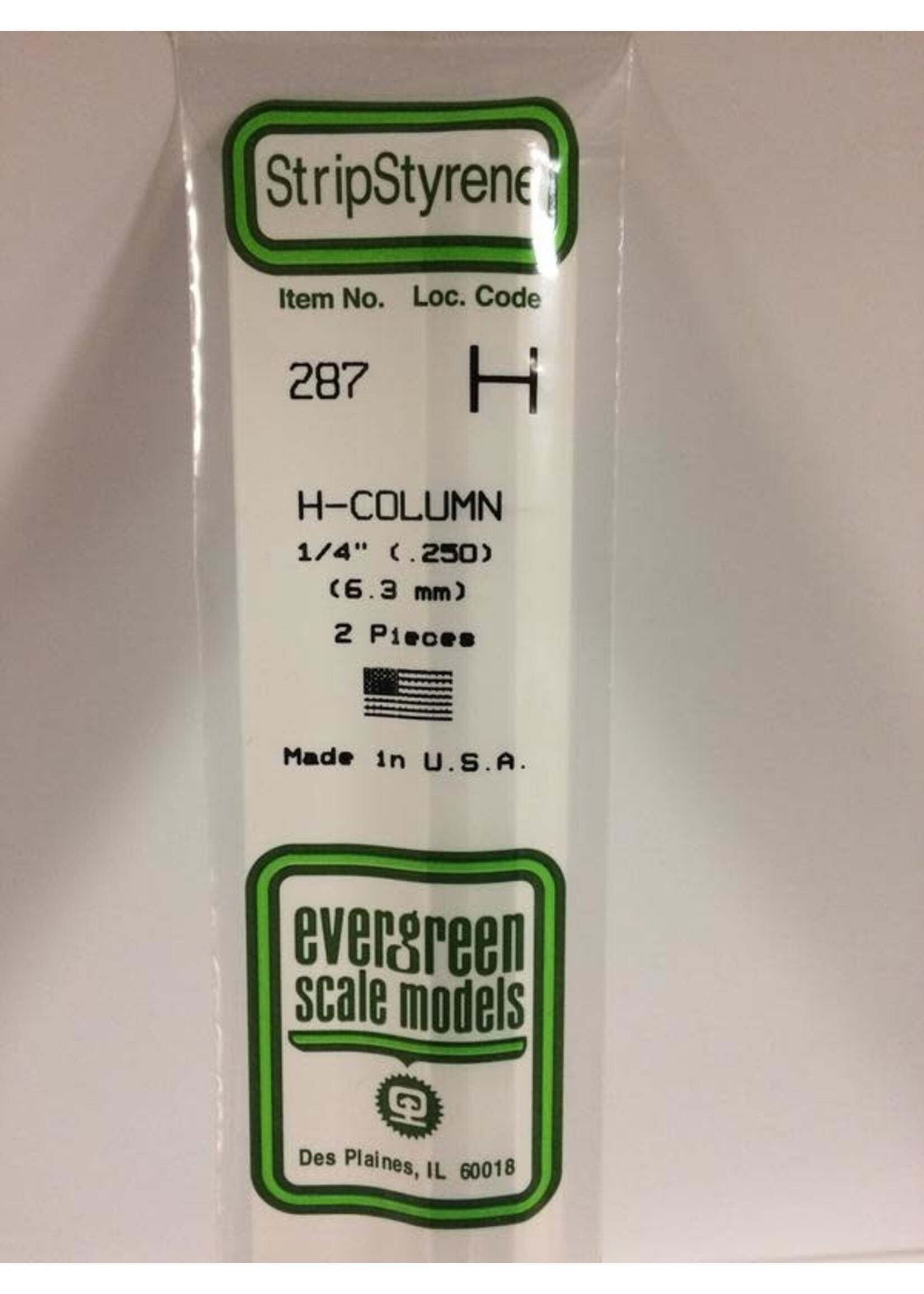 Evergreen Scale Models EVE287 Styrene 1/4'' H-Column (2pc)