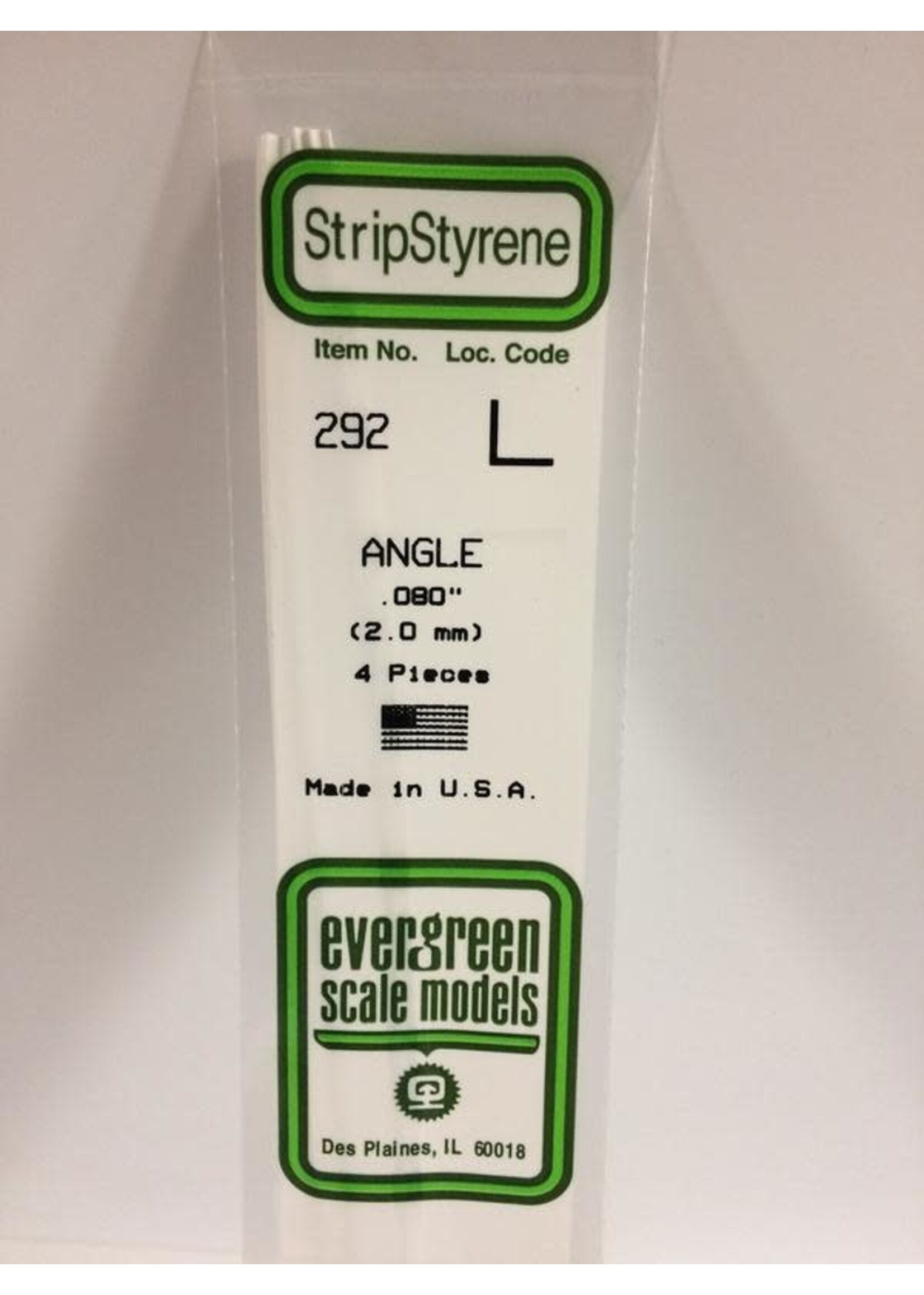 Evergreen Scale Models EVE292 Styrene .080 Angle (4pc)