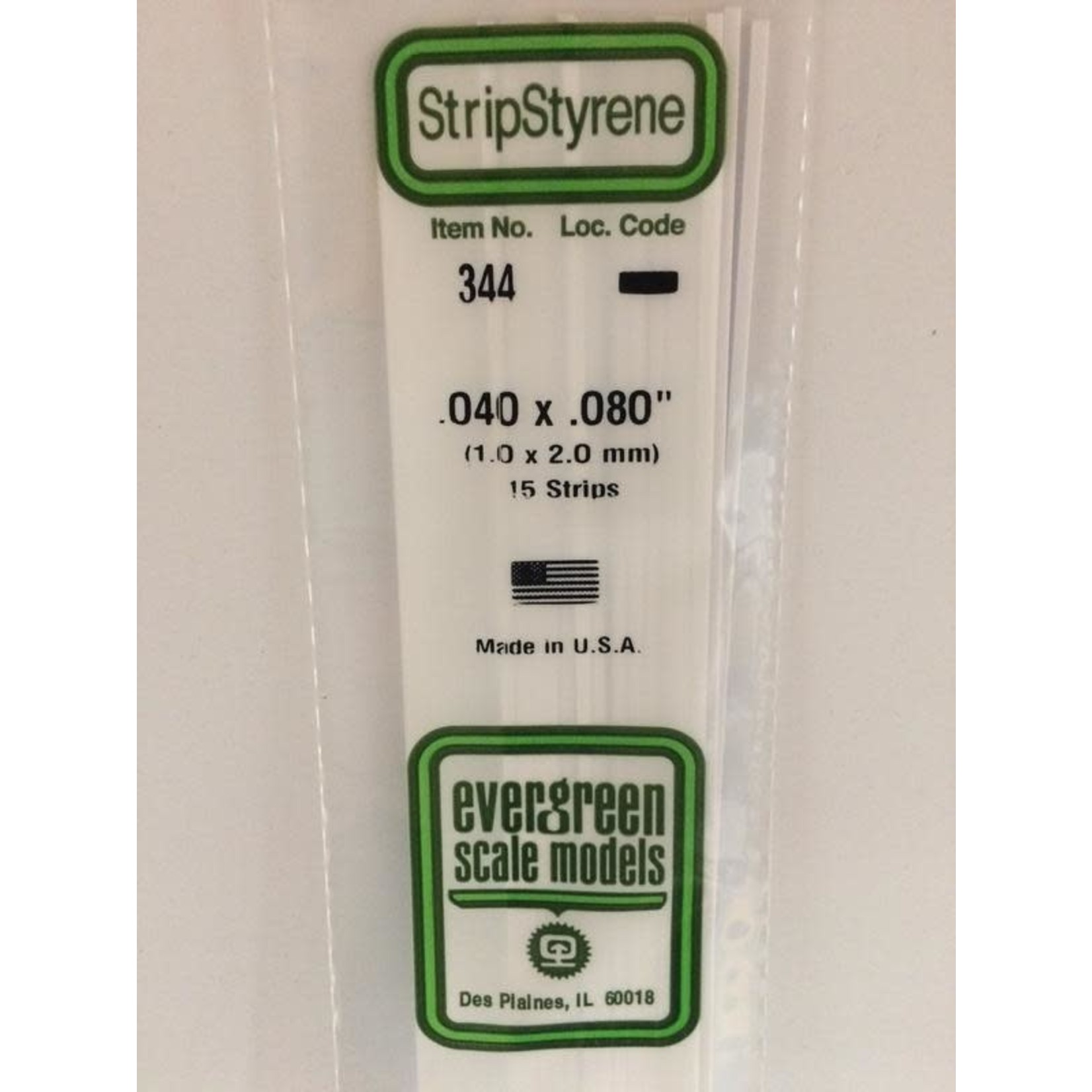 Evergreen Scale Models EVE344 Styrene .040x.080 in Strip (15pc)