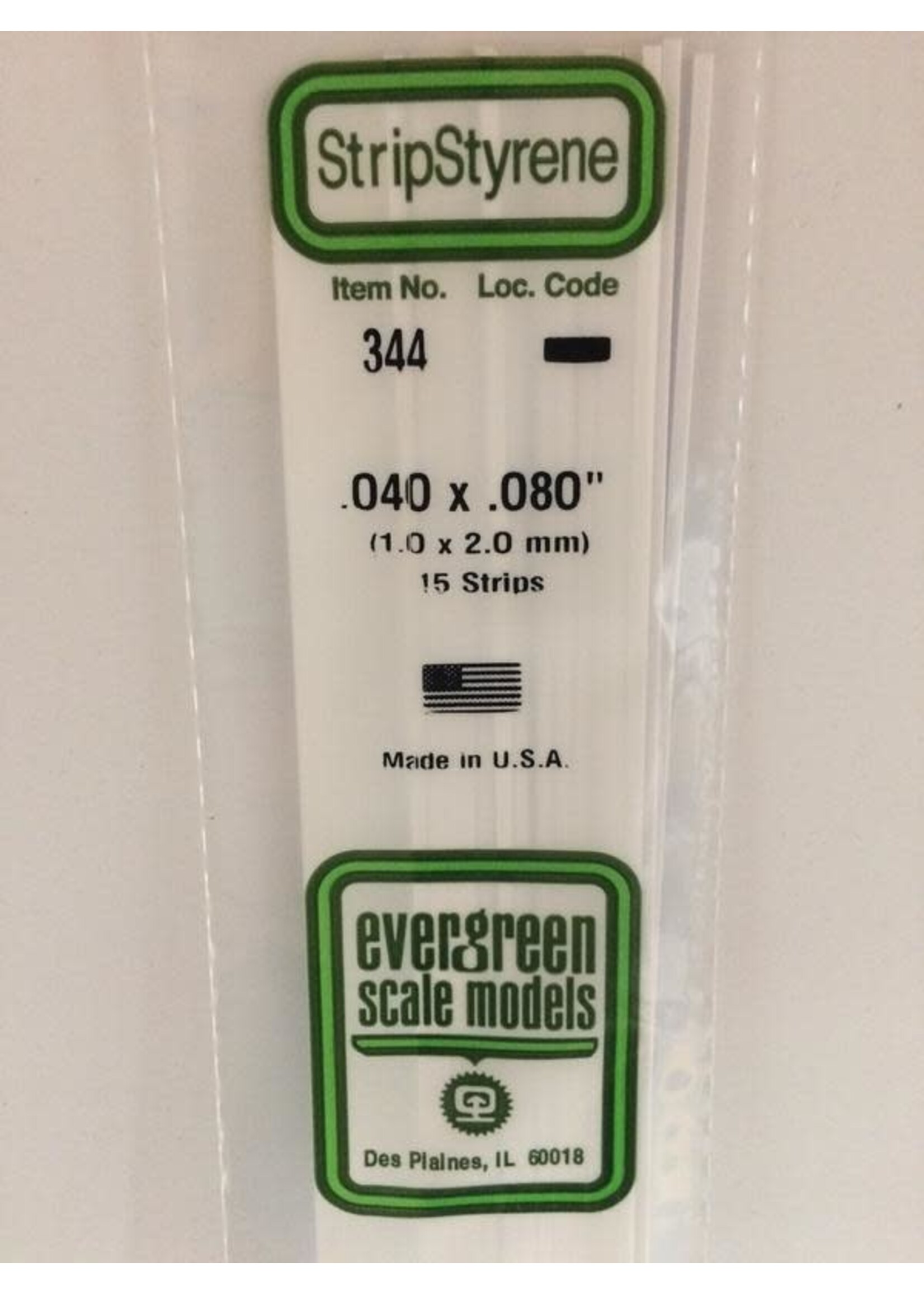 Evergreen Scale Models EVE344 Styrene .040x.080 in Strip (15pc)