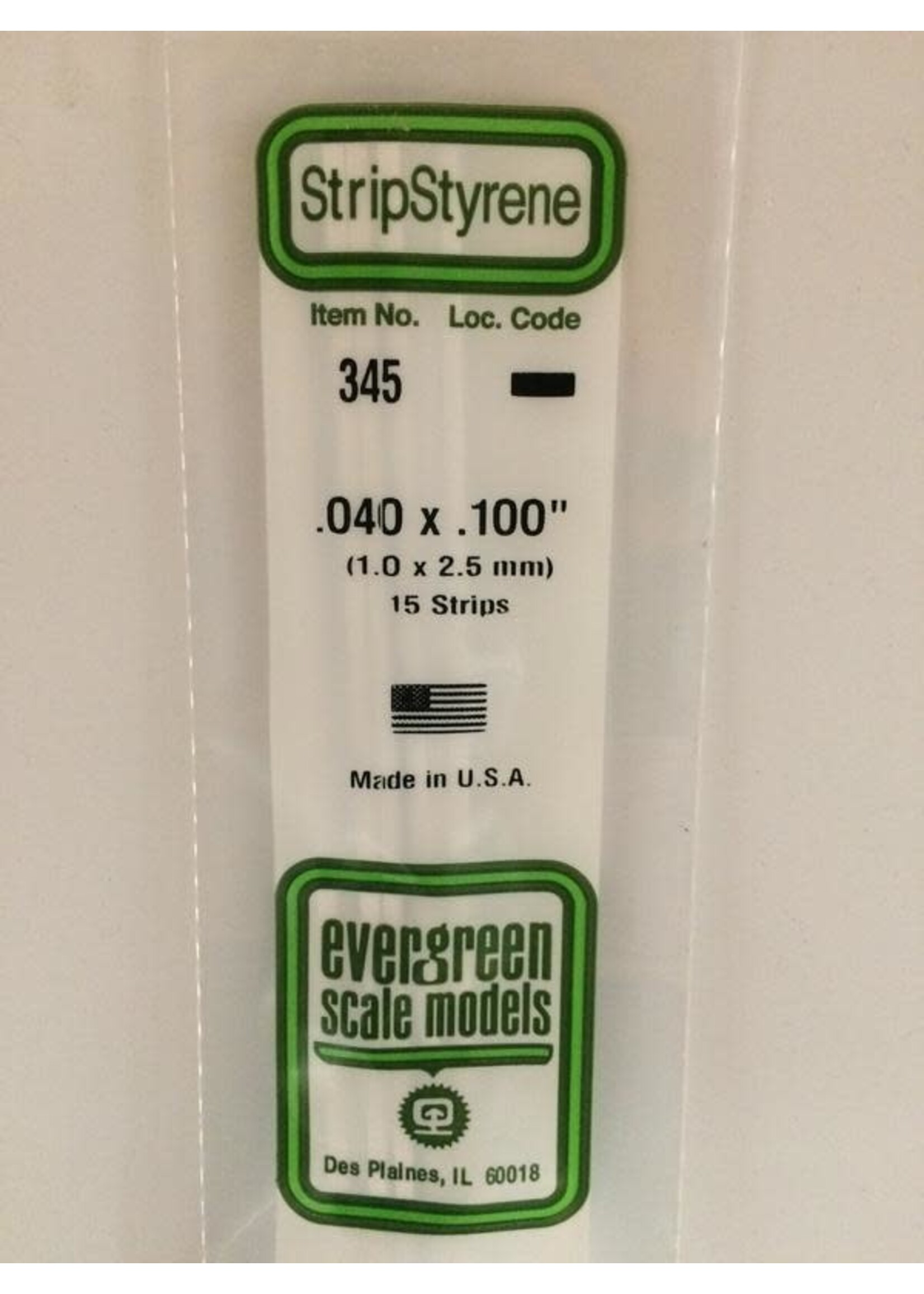Evergreen Scale Models EVE345 Styrene .040x.100 Strip (15pc)