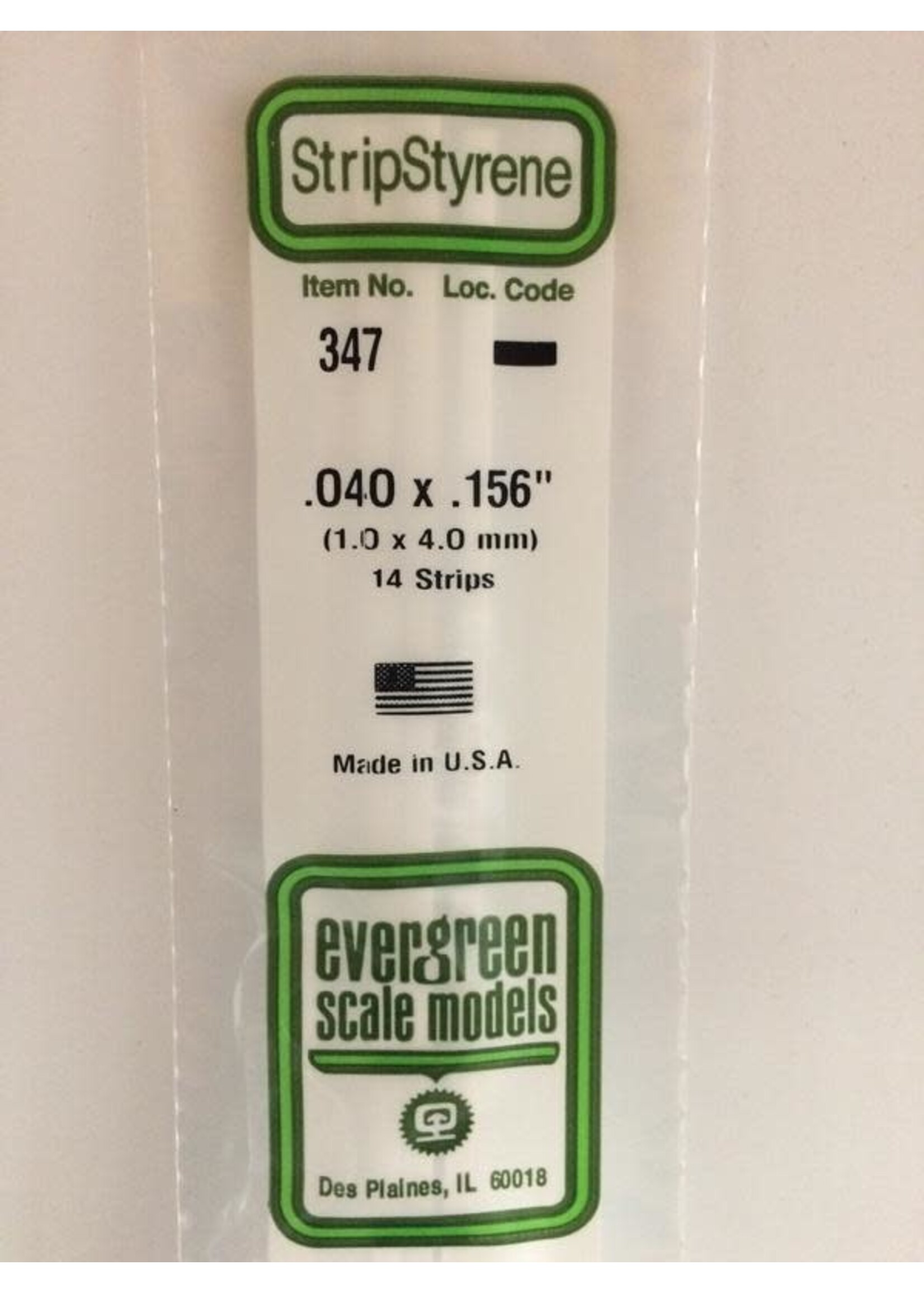 Evergreen Scale Models EVE347 Styrene .040x.156 in Strip (14pc)