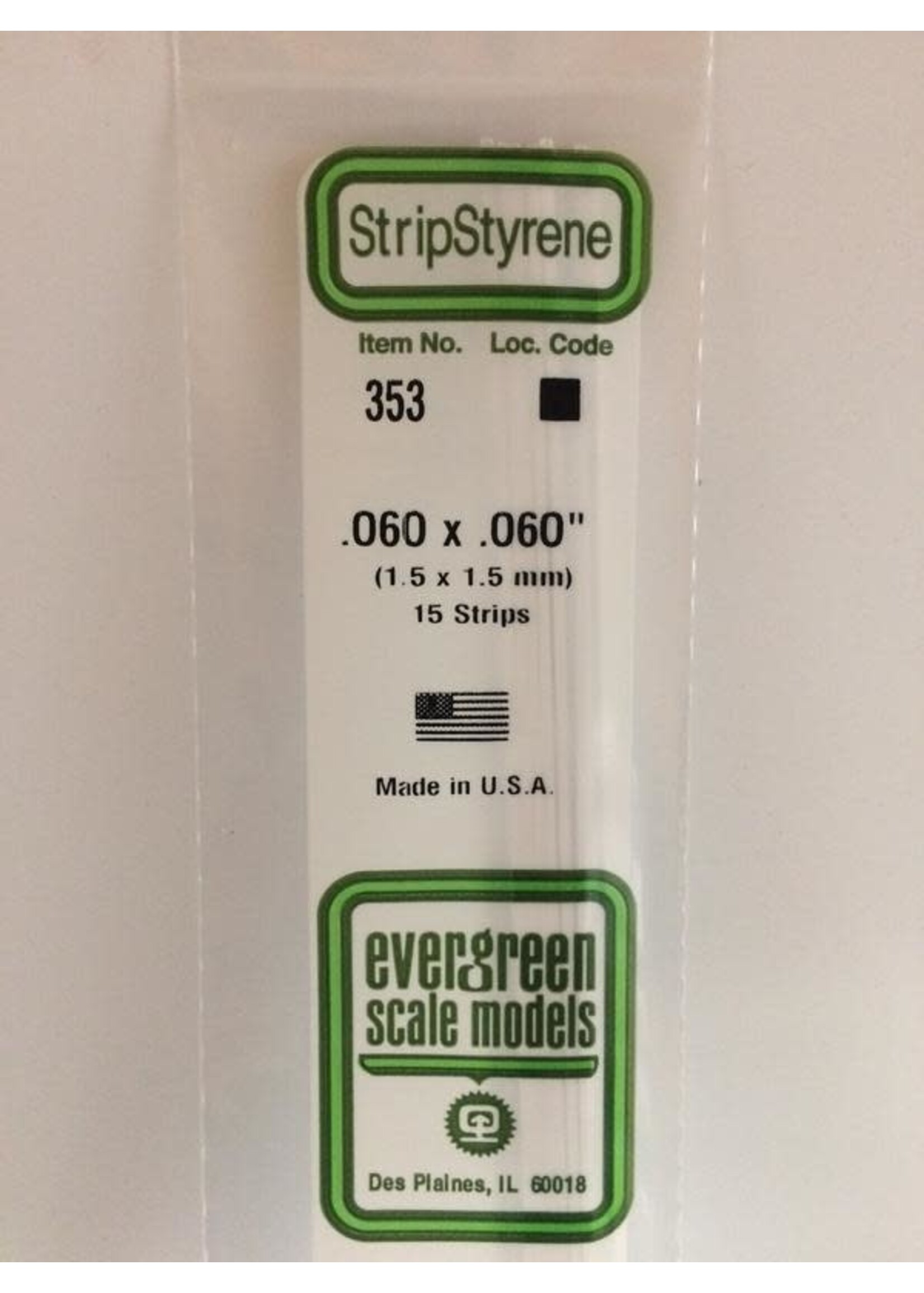 Evergreen Scale Models EVE353 Styrene .060x.060 Strip (15pc)