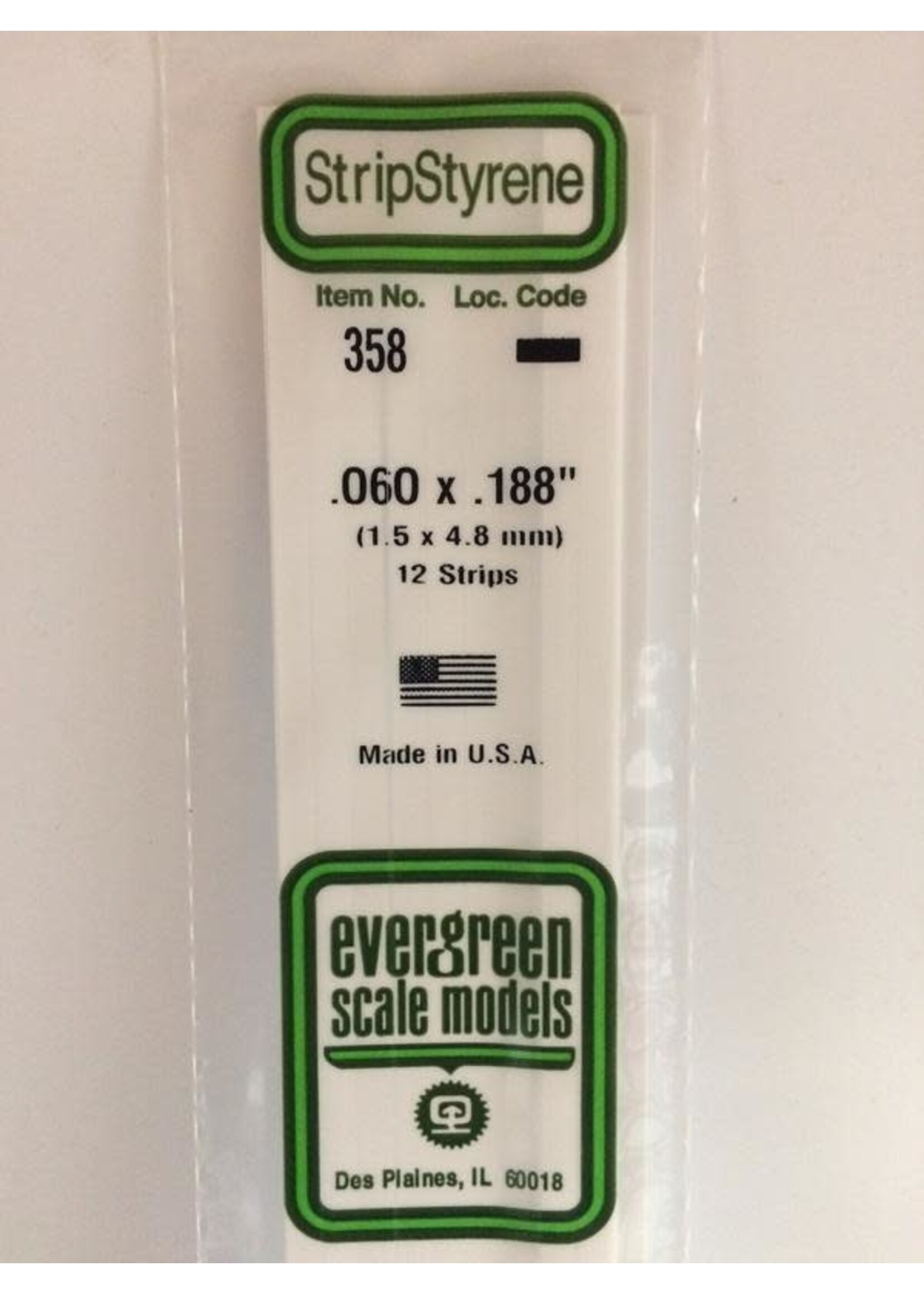 Evergreen Scale Models EVE358 Styrene .060x.188 Strip (12pc)