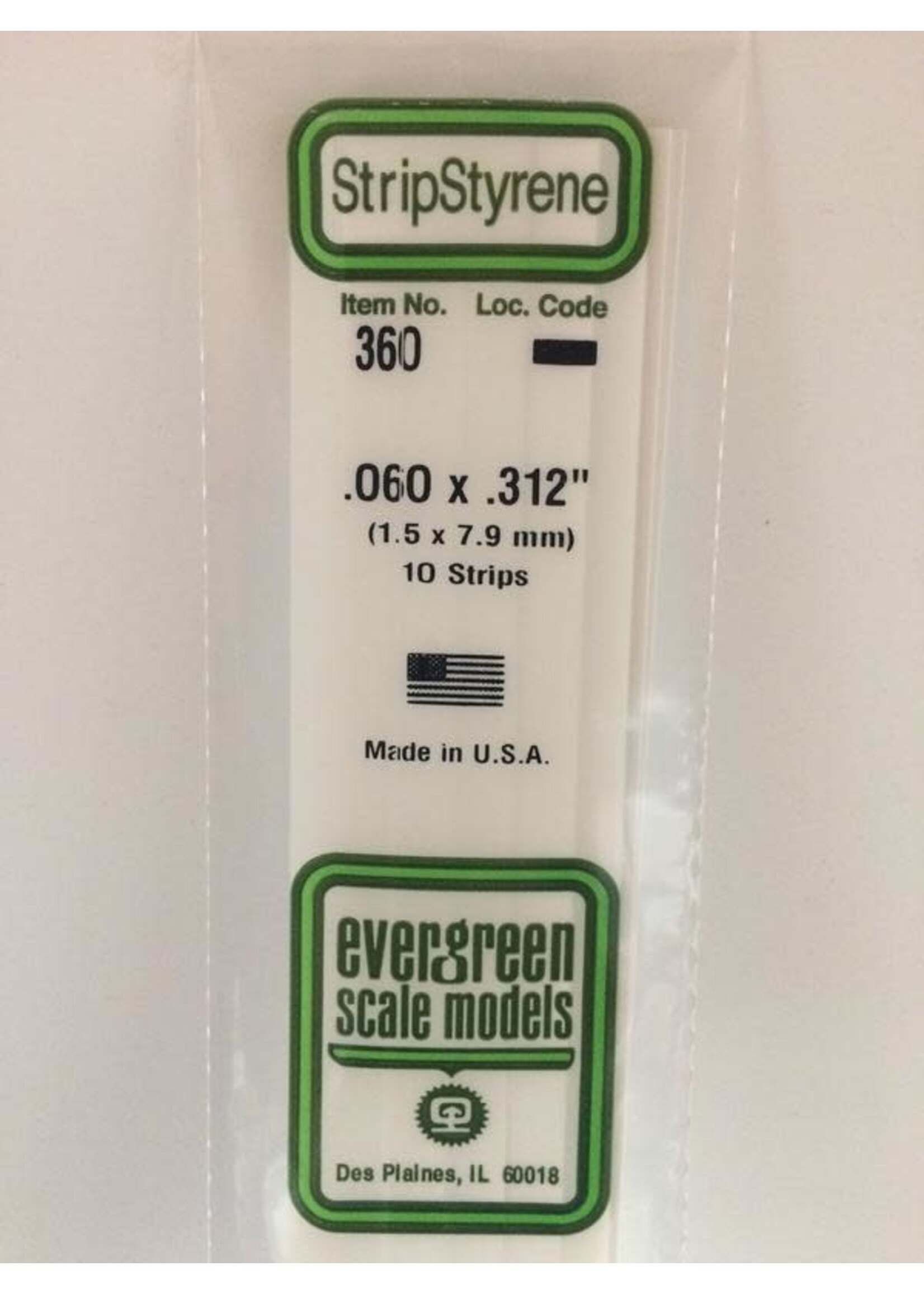 Evergreen Scale Models EVE360 Styrene .060x.312 Strip (10pc)