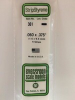 Evergreen Scale Models EVE361 Styrene .060x.375 Strip (9pc)