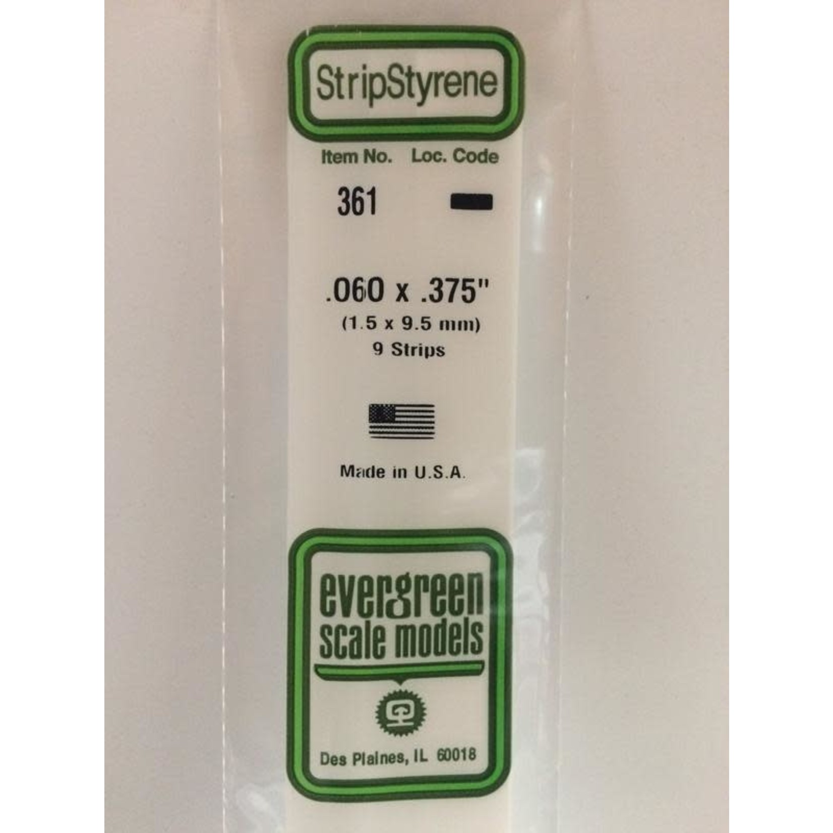 Evergreen Scale Models EVE361 Styrene .060x.375 Strip (9pc)