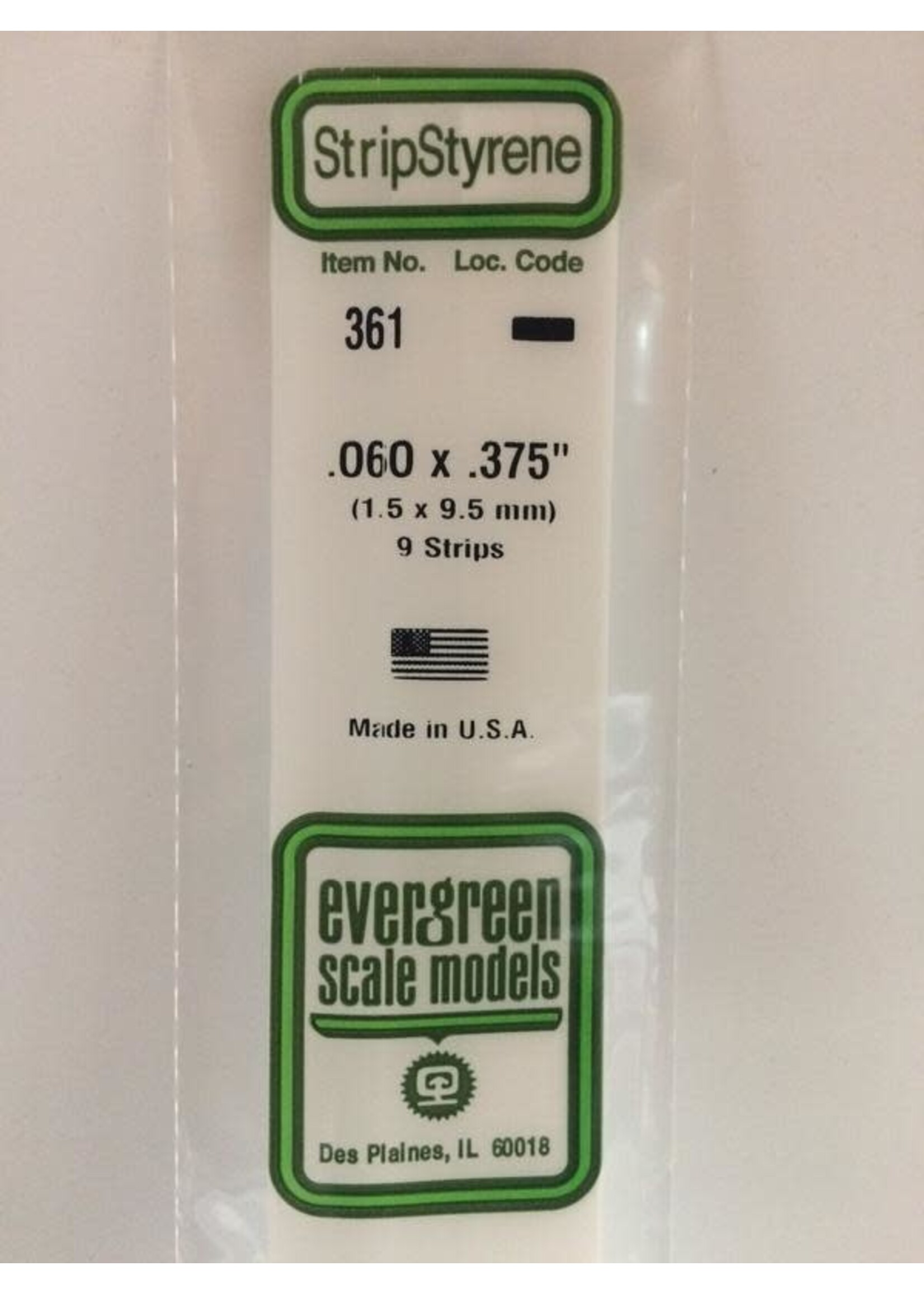Evergreen Scale Models EVE361 Styrene .060x.375 Strip (9pc)